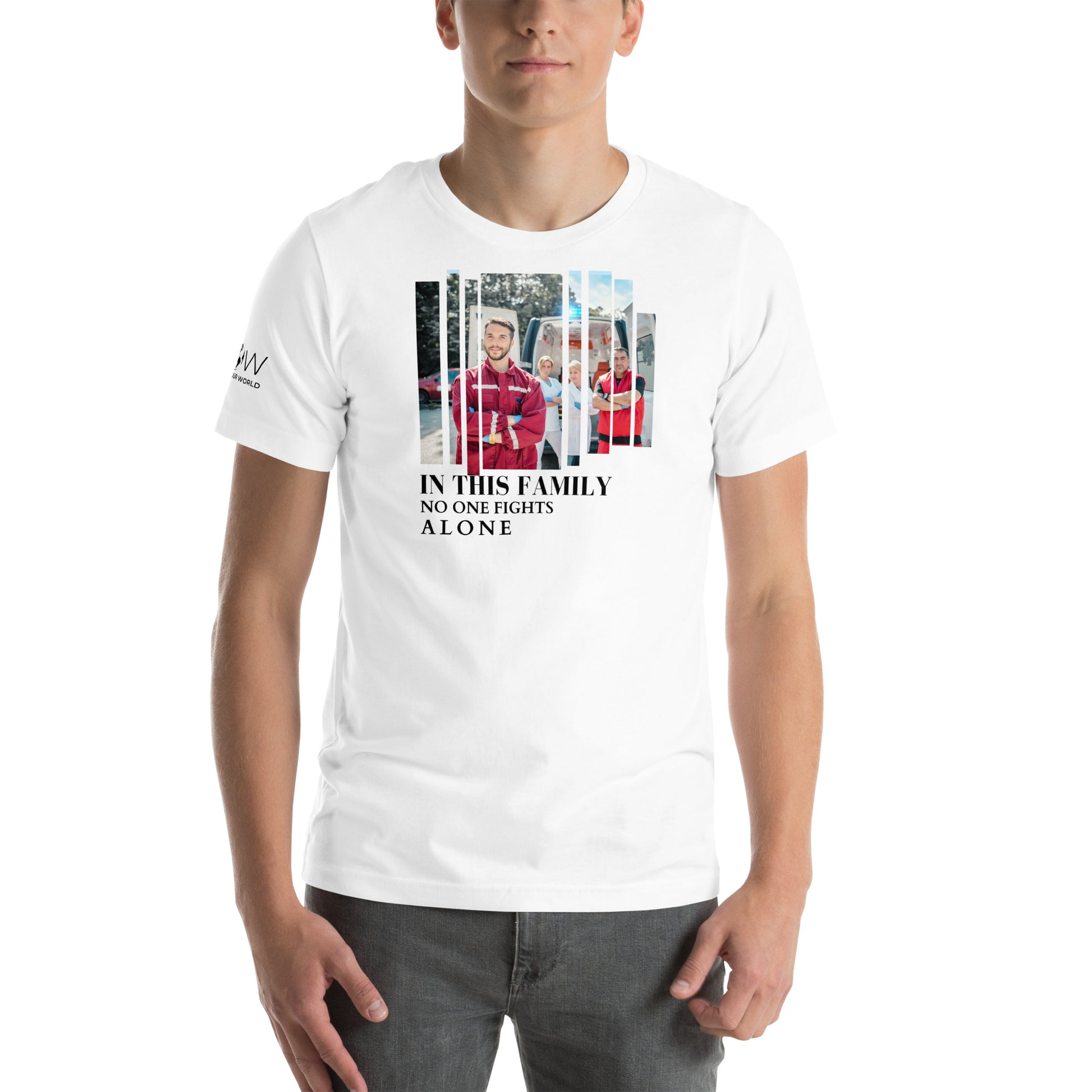 In This Family No One Fights Alone - EMS Unity Edition White Motivational Men's T-Shirt