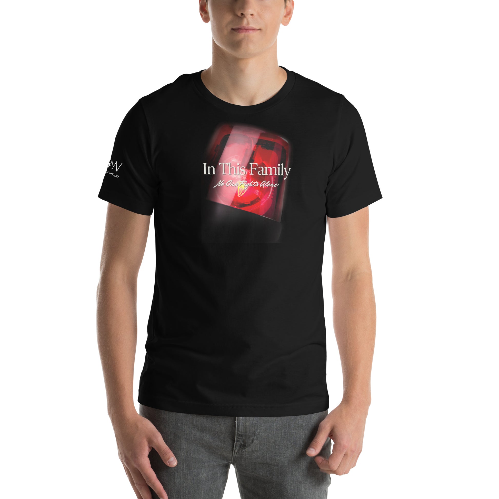 In This Family No One Fights Alone - Red Siren Edition Black Motivational Men's T-Shirt