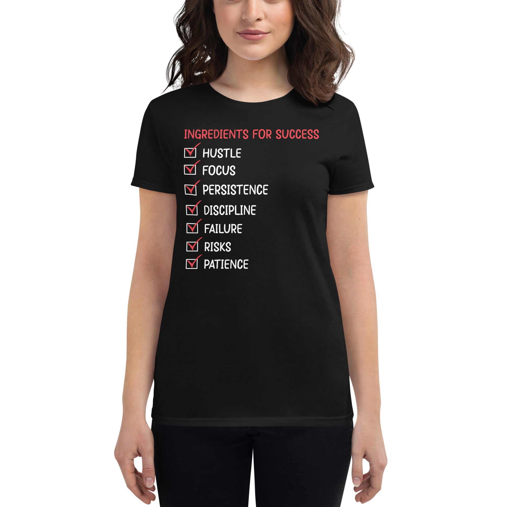 Ingredients for Success Women’s Motivational Black T-Shirt
