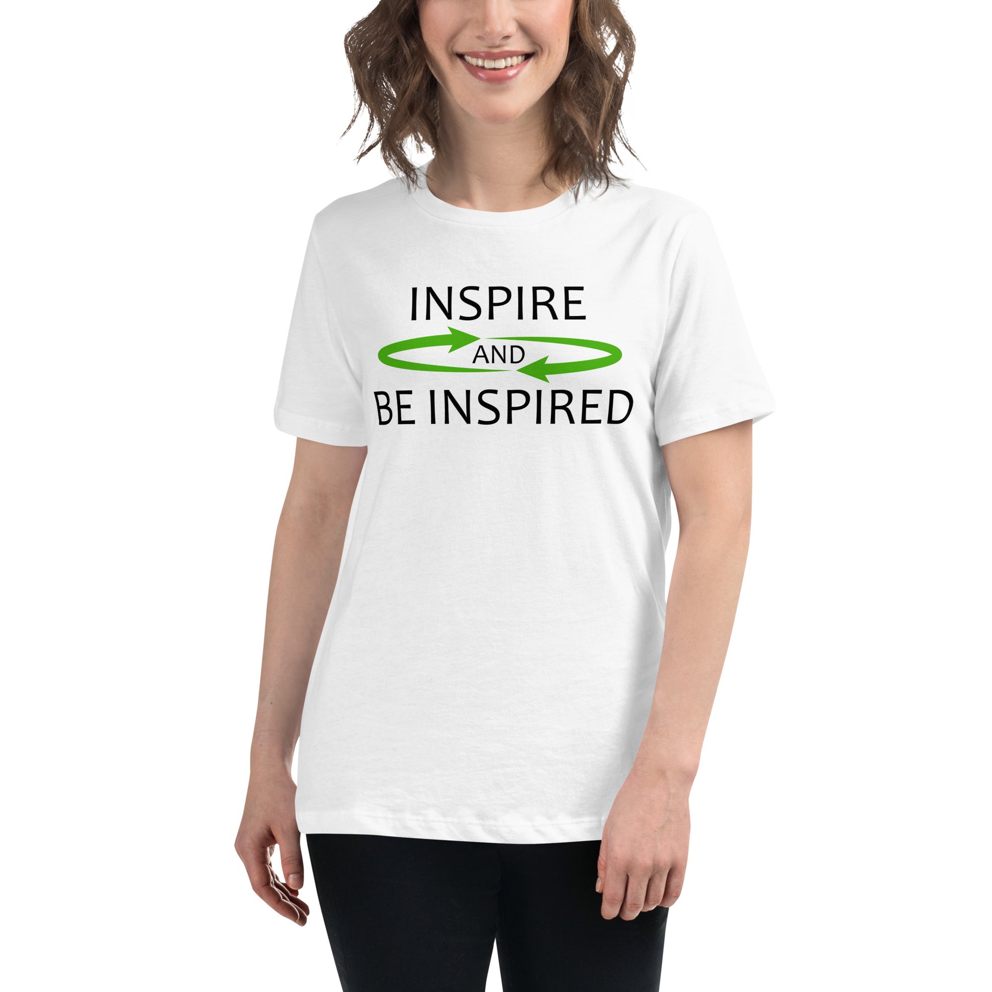 Inspire and Be Inspired White Motivational Women’s T-Shirt Lifestyle