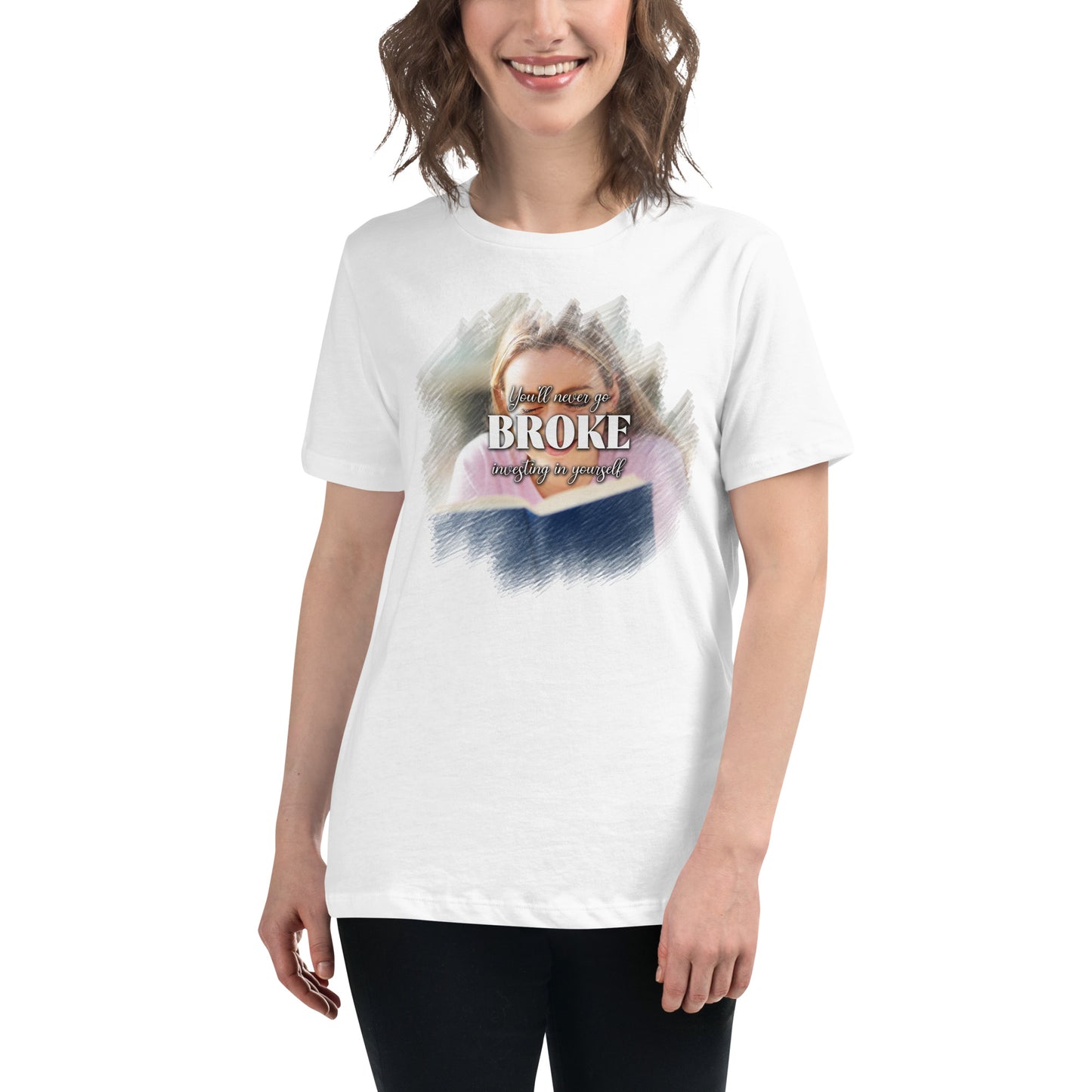 Invest In Yourself Reader White Motivational Women’s T-Shirt Lifestyle
