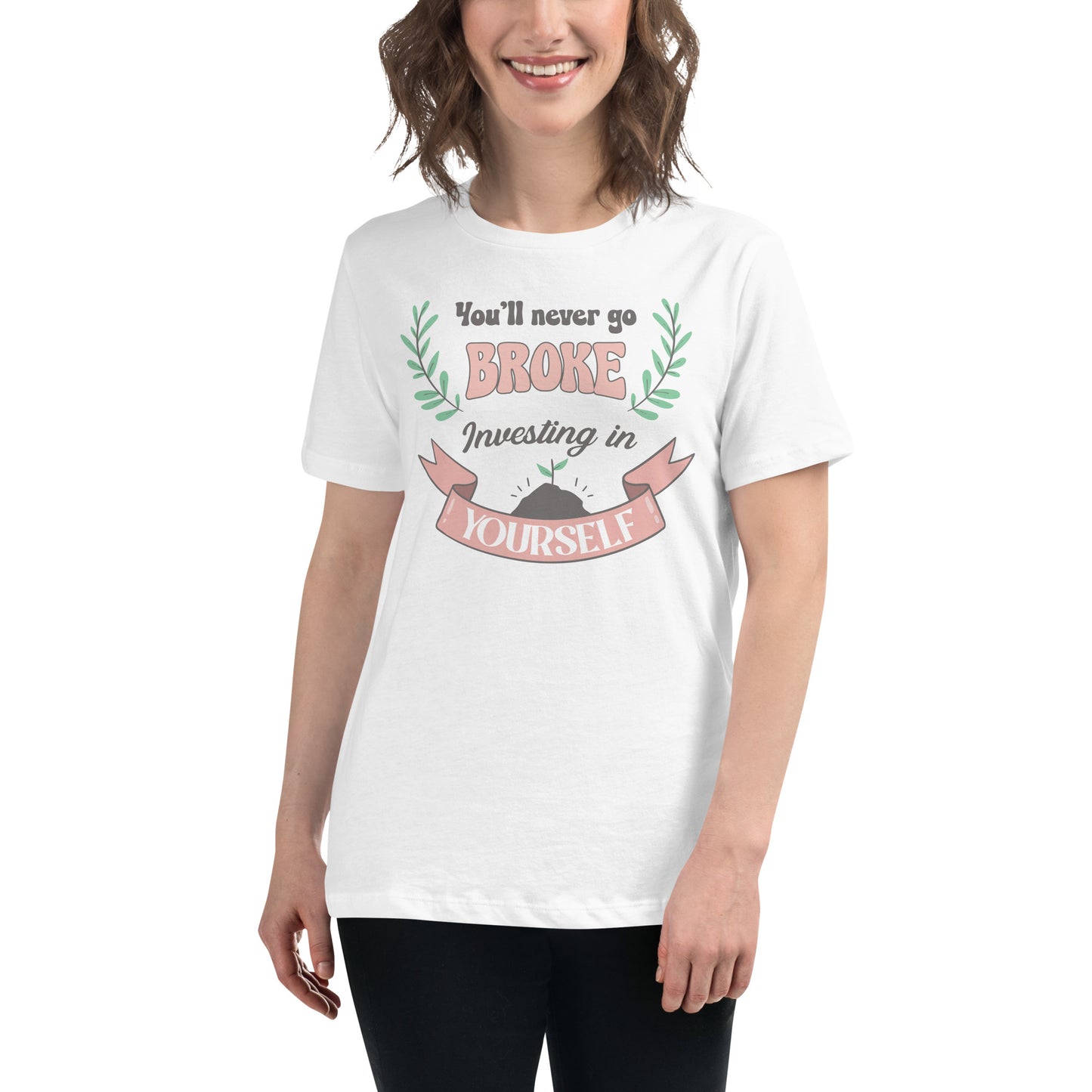 Invest In Yourself White Motivational Women’s T-Shirt Lifestyle