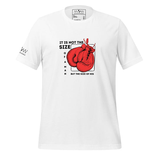 "It Is Not the Size of a Man, But the Size of His Heart" Boxing Gloves Men's Motivational White T-Shirt