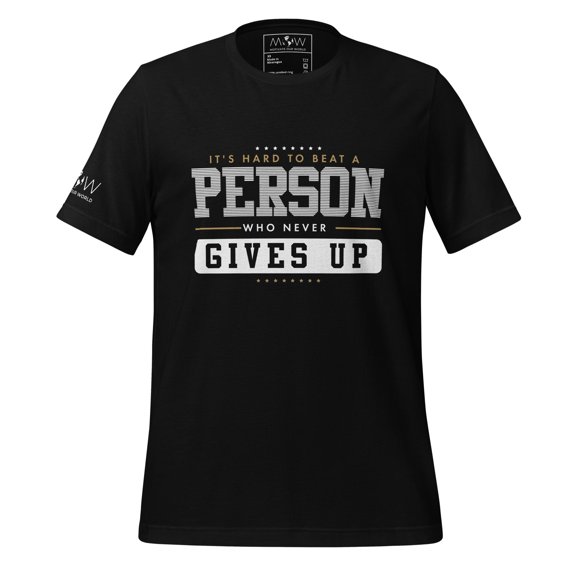 "It's Hard to Beat a Person Who Never Gives Up" Men's Motivationak Black T-Shirt