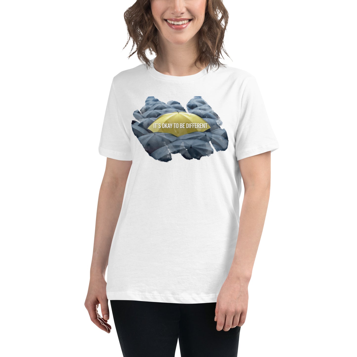 It’s Okay to Be Different - Umbrella Edition White Motivational Women’s T-Shirt Lifestyle