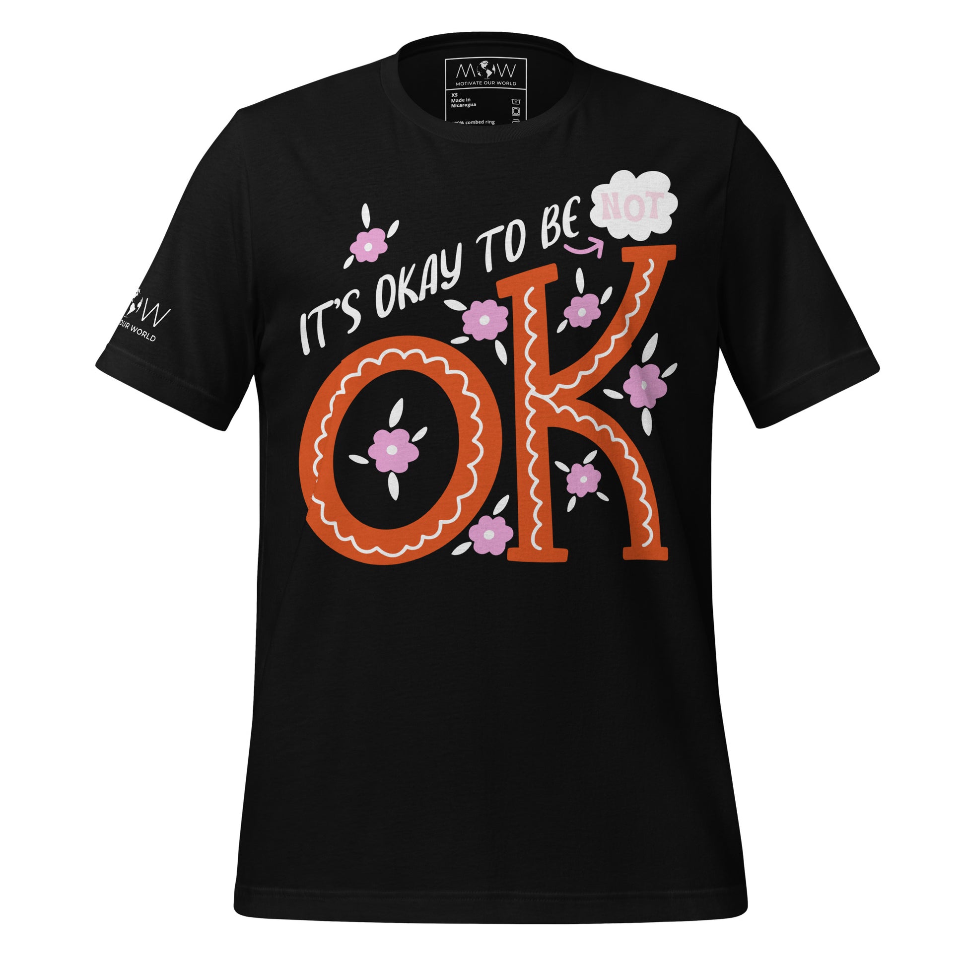 It's Okay to Be Not OK - Floral Edition Black Motivational Men's T-Shirt