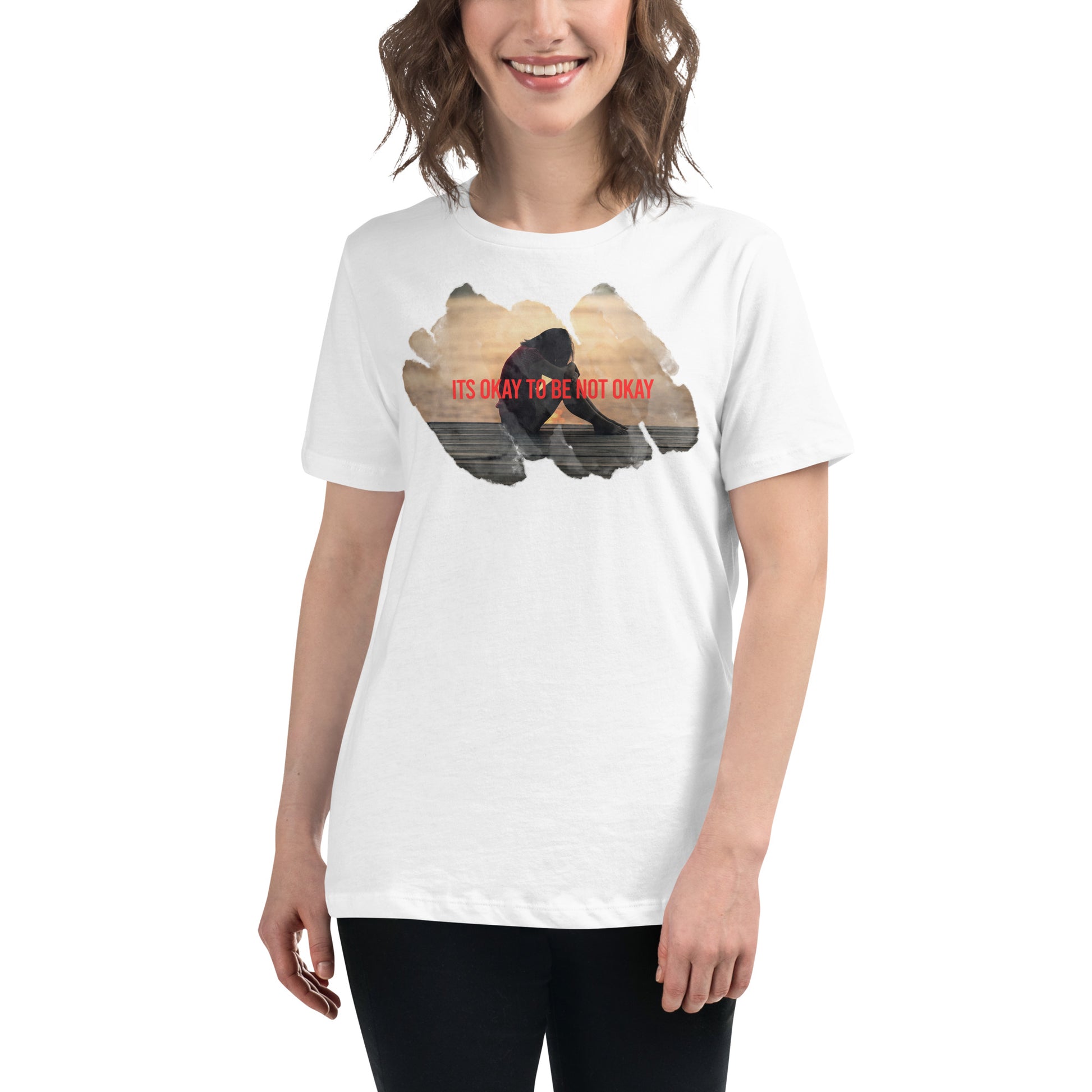 It’s Okay to Be Not Okay - Sunset Edition White Motivational Women’s T-Shirt Lifestyle