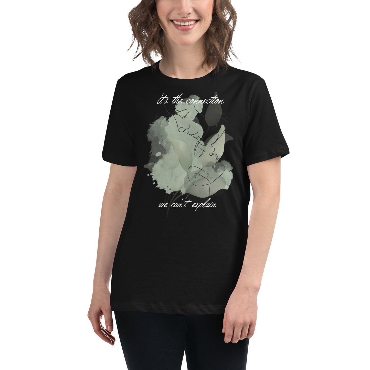 It’s the Connection We Can’t Explain – Botanical Line Art Edition Black Motivational Women’s T-Shirt Lifestyle
