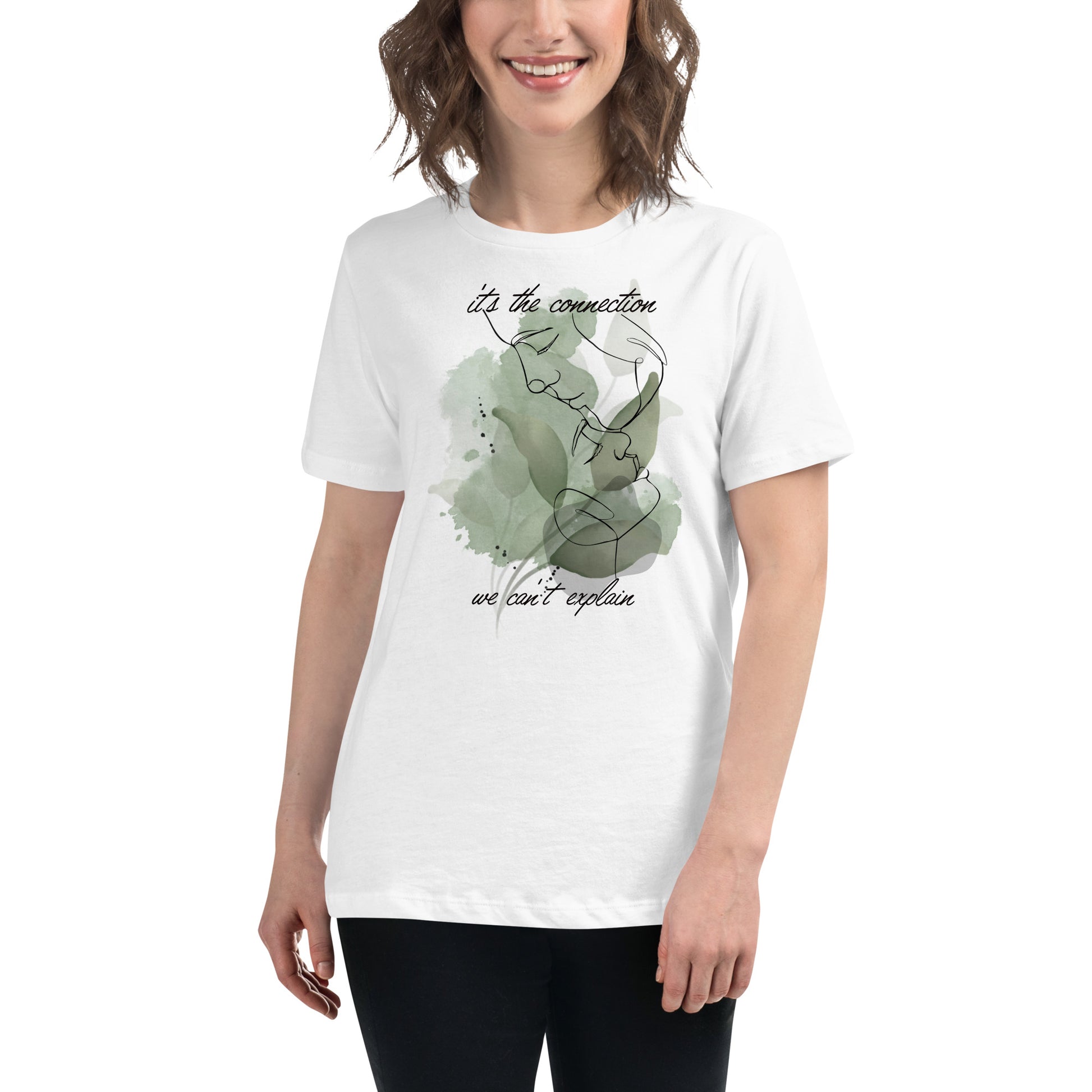 It’s the Connection We Can’t Explain – Botanical Line Art Edition White Motivational Women’s T-Shirt Lifestyle