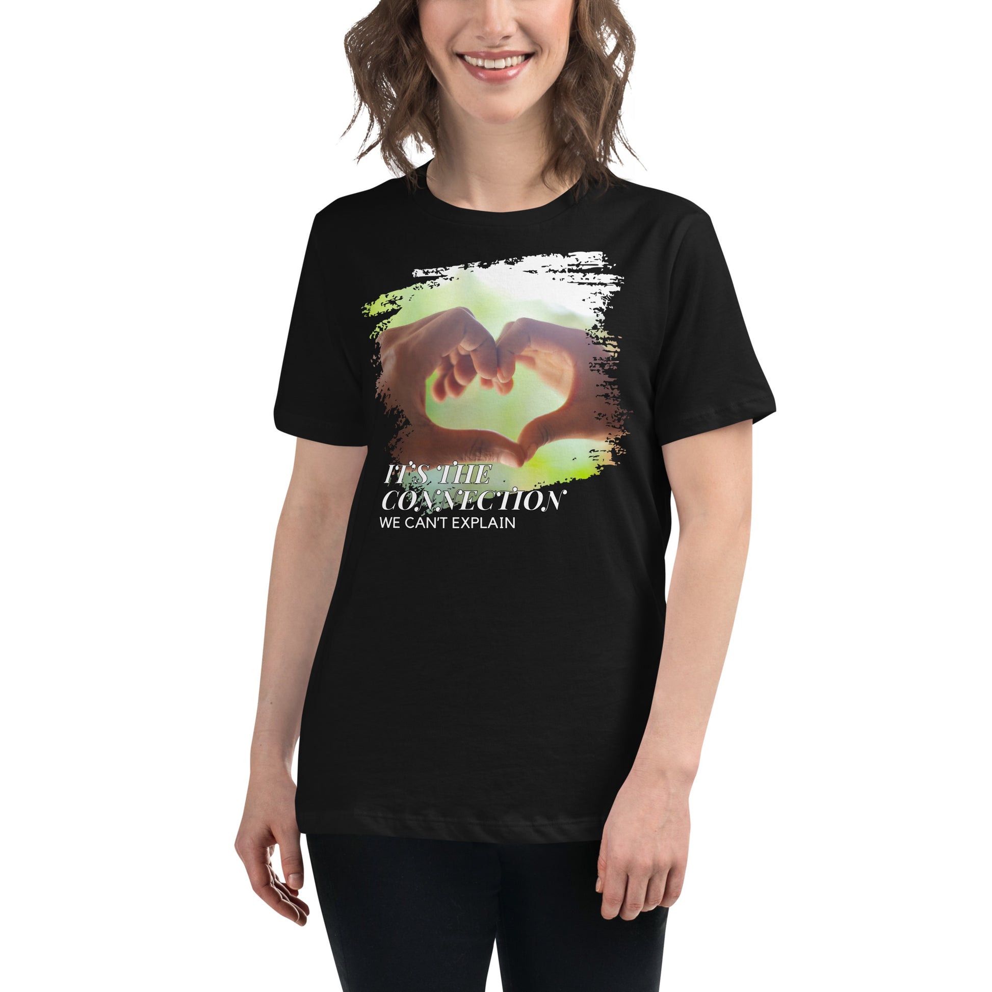 It’s the Connection We Can’t Explain – Heart Hands Edition Black Motivational Women’s T-Shirt Lifestyle