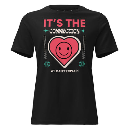 It’s the Connection We Can’t Explain – Retro Heart Edition Black Motivational Women’s T-Shirt