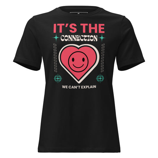 It’s the Connection We Can’t Explain – Retro Heart Edition Black Motivational Women’s T-Shirt