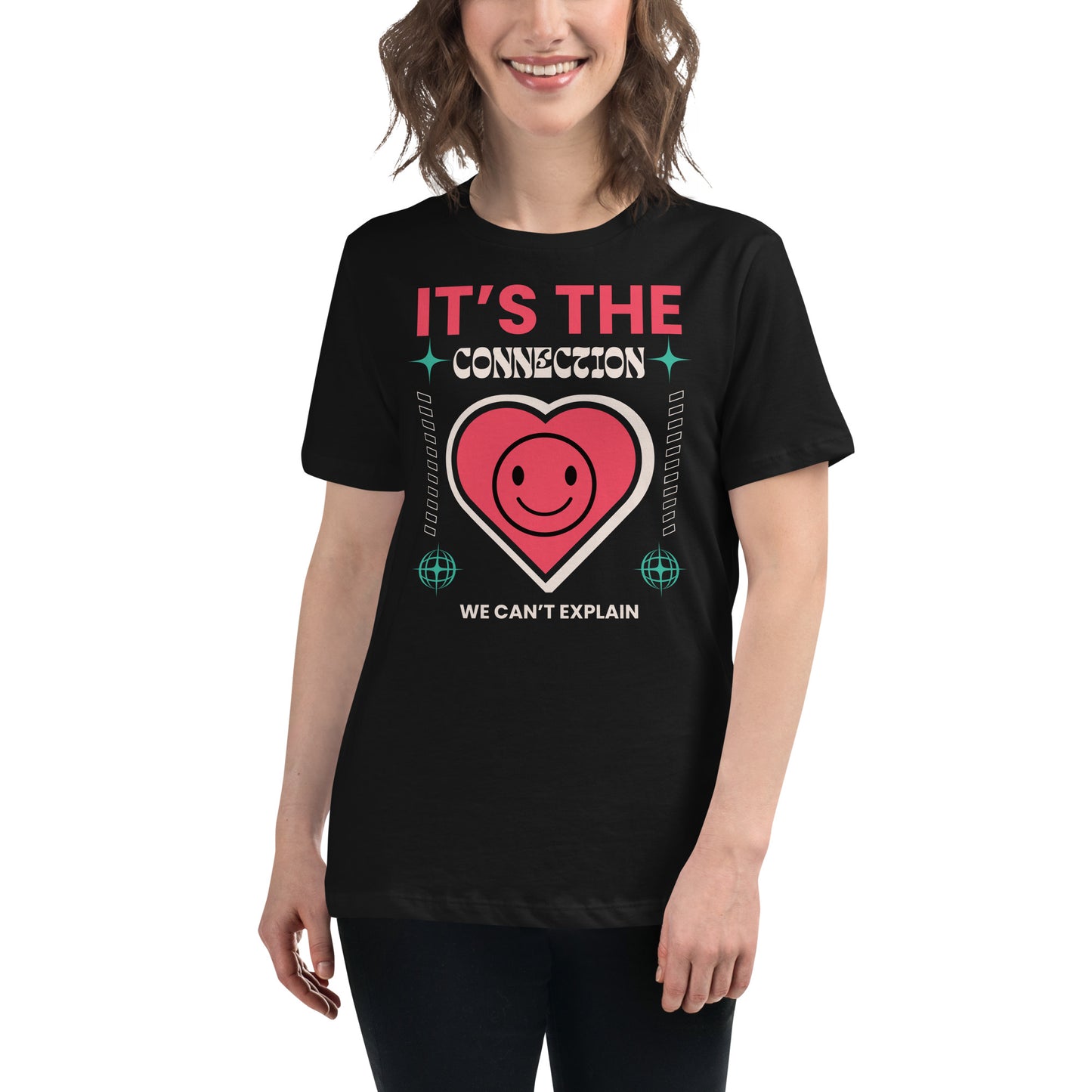It’s the Connection We Can’t Explain – Retro Heart Edition Black Motivational Women’s T-Shirt Lifestyle