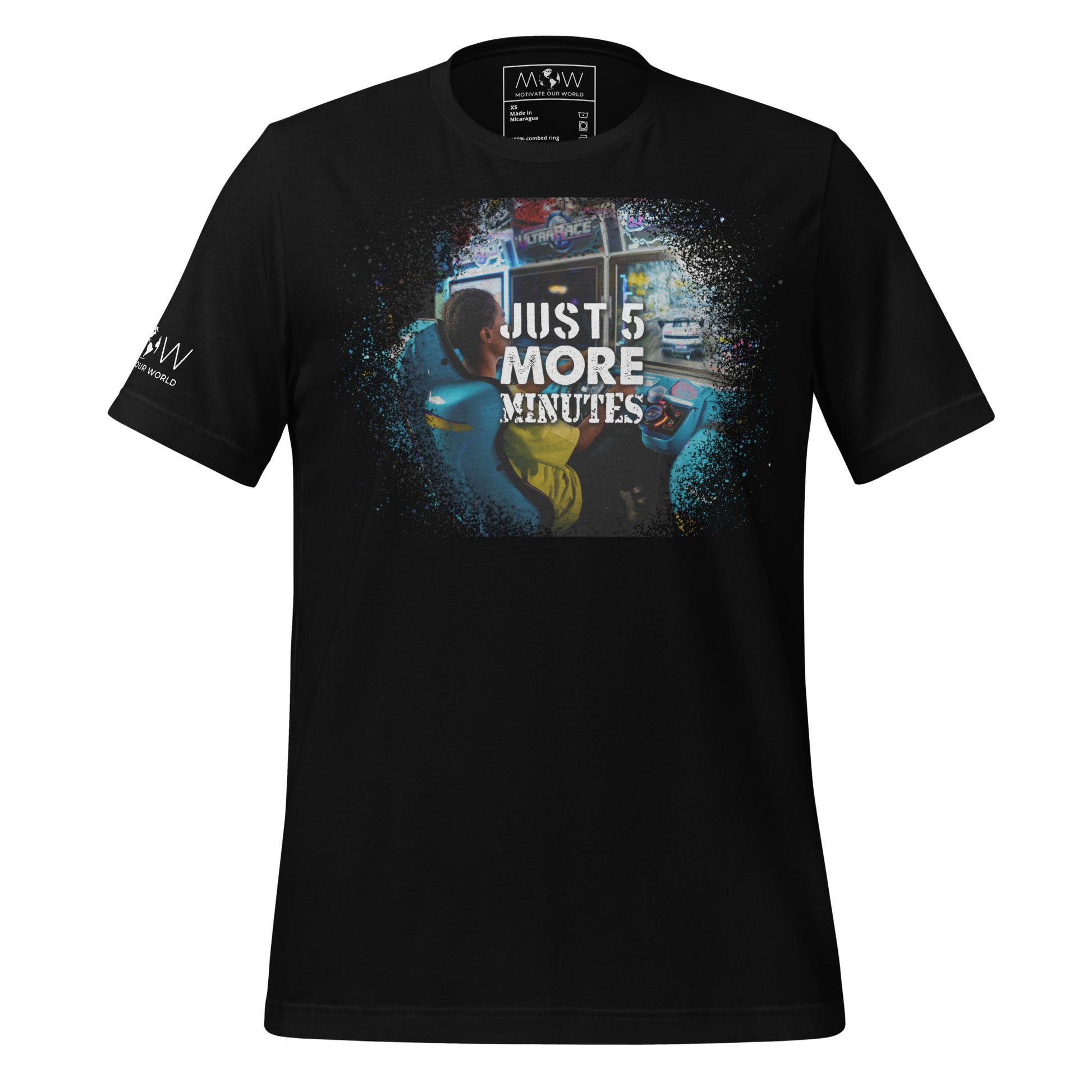 Just 5 More Minutes – Arcade Racer Edition Black Motivational Men's T-Shirt