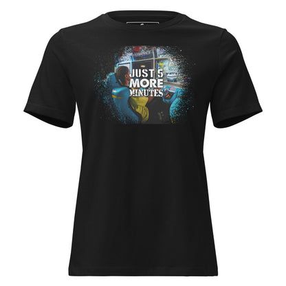 Just 5 More Minutes – Arcade Racer Edition Black Motivational Women’s T-Shirt