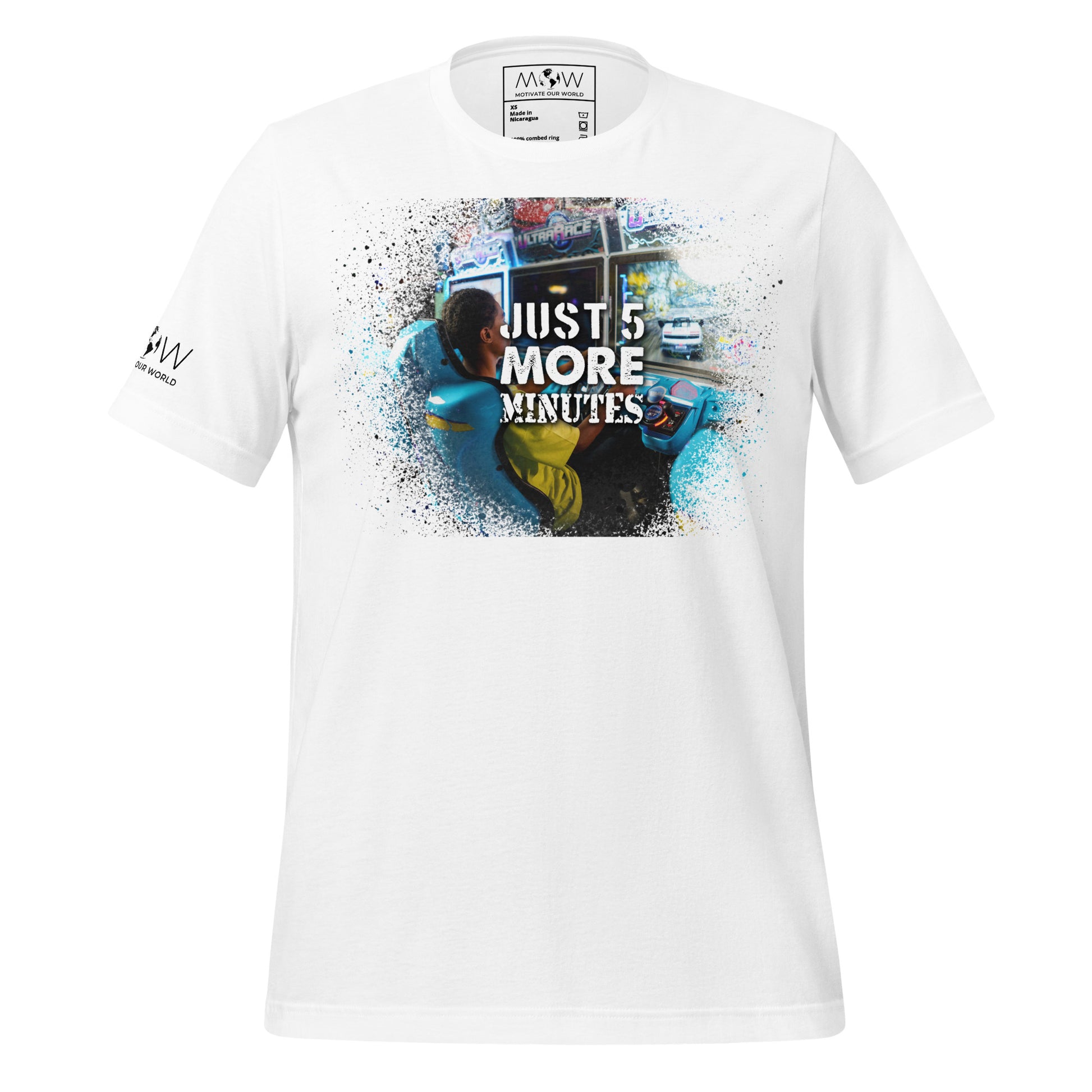 Just 5 More Minutes – Arcade Racer Edition White Motivational Men's T-Shirt