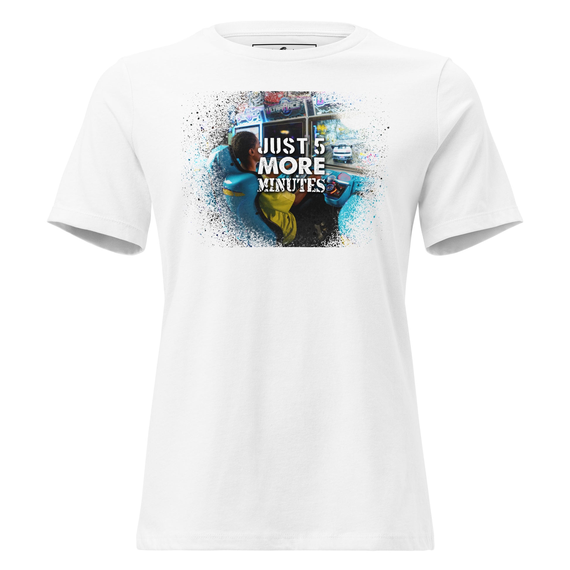 Just 5 More Minutes – Arcade Racer Edition White Motivational Women’s T-Shirt
