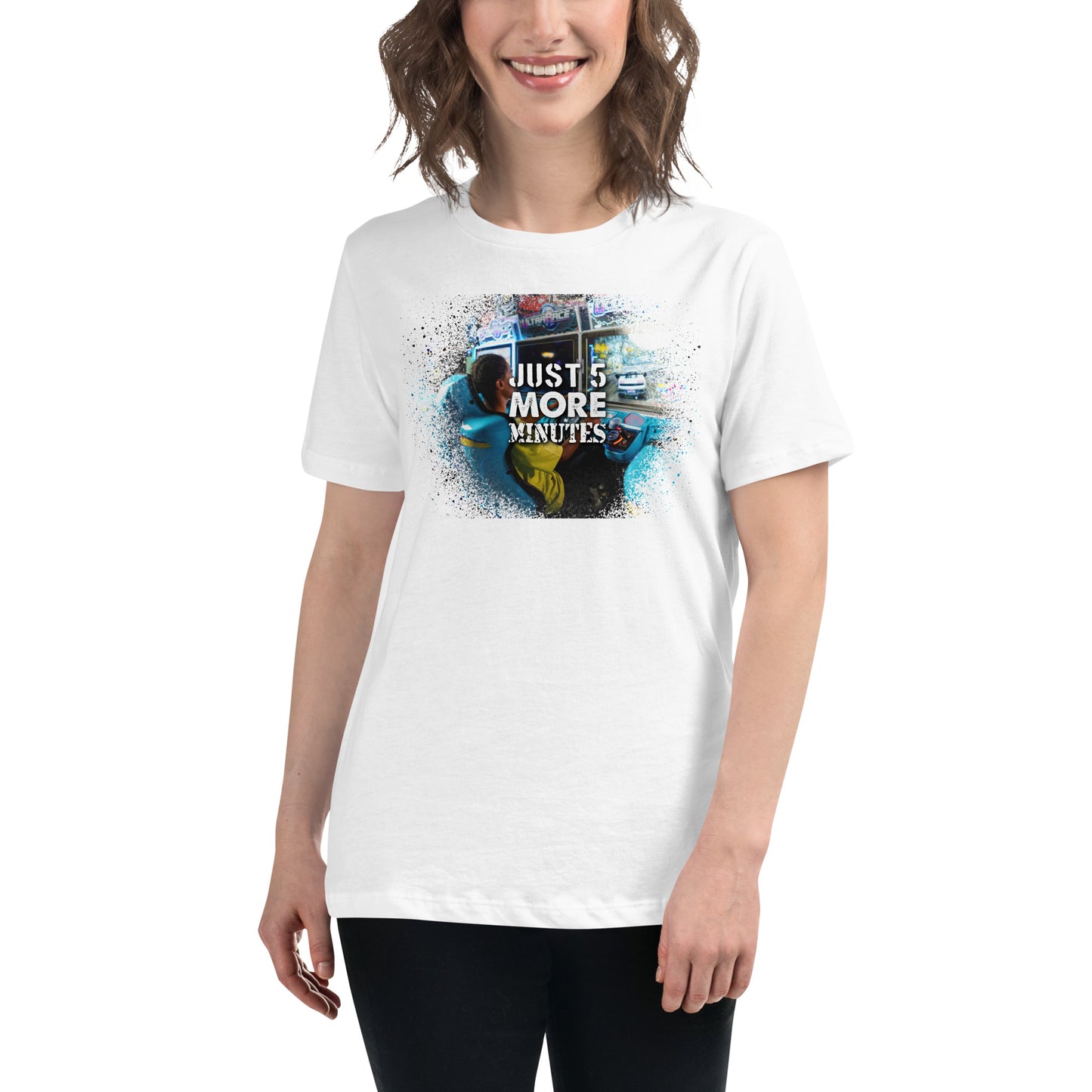 Just 5 More Minutes – Arcade Racer Edition White Motivational Women’s T-Shirt Lifestyle