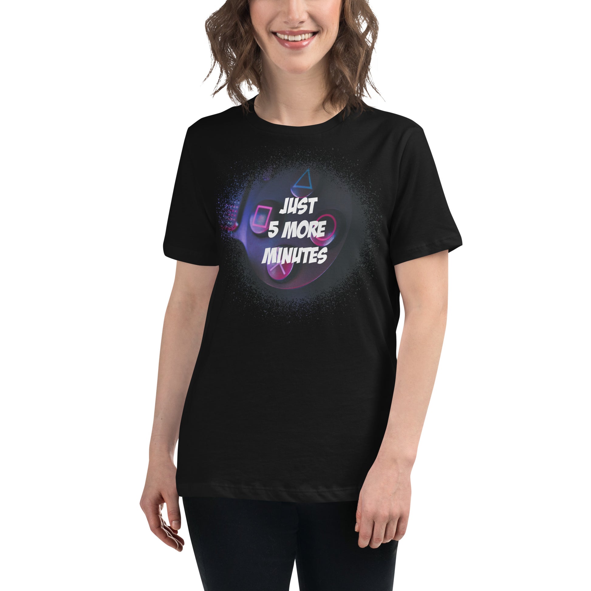 Just 5 More Minutes – Midnight Gamer Edition Black Motivational Women’s T-Shirt Lifestyle