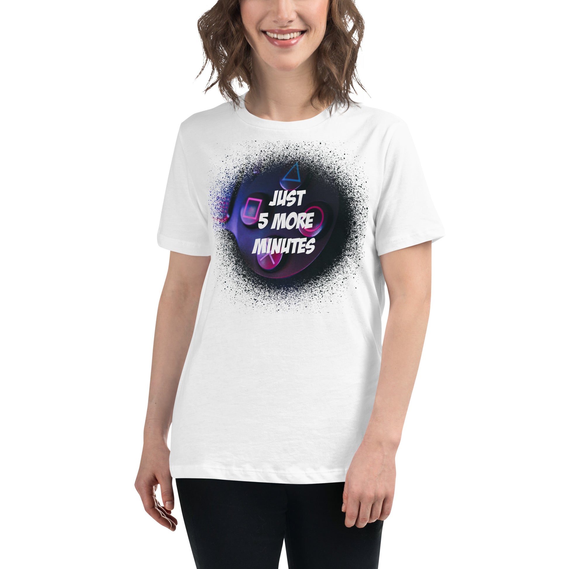 Just 5 More Minutes – Midnight Gamer Edition White Motivational Women’s T-Shirt Lifestyle