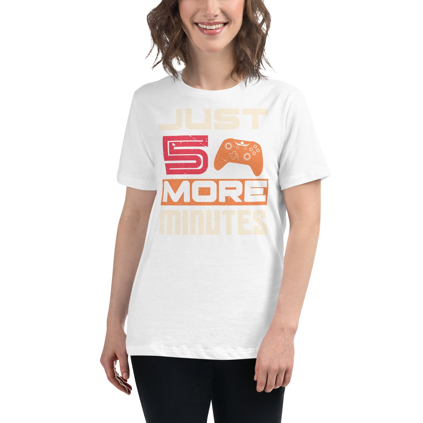 Just 5 More Minutes – Modern Gamer Edition White Motivational Women’s T-Shirt Lifestyle