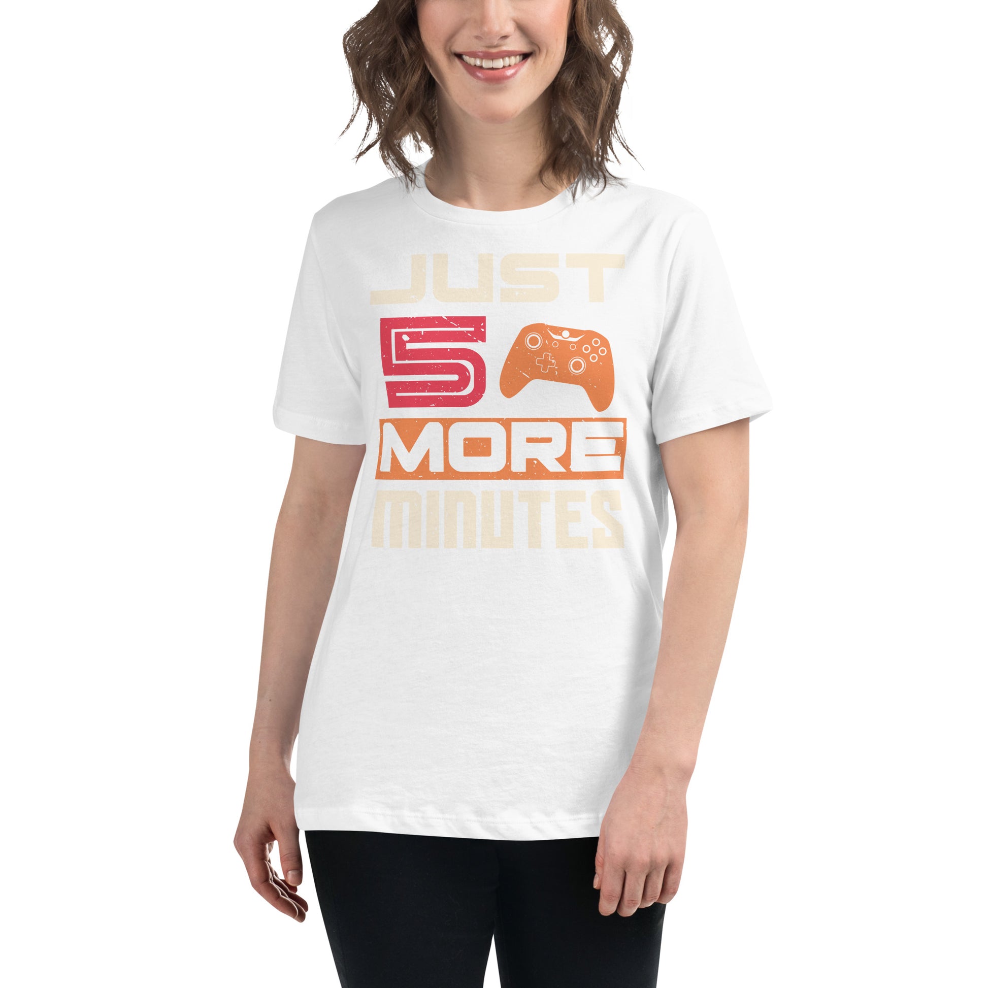 Just 5 More Minutes – Modern Gamer Edition White Motivational Women’s T-Shirt Lifestyle