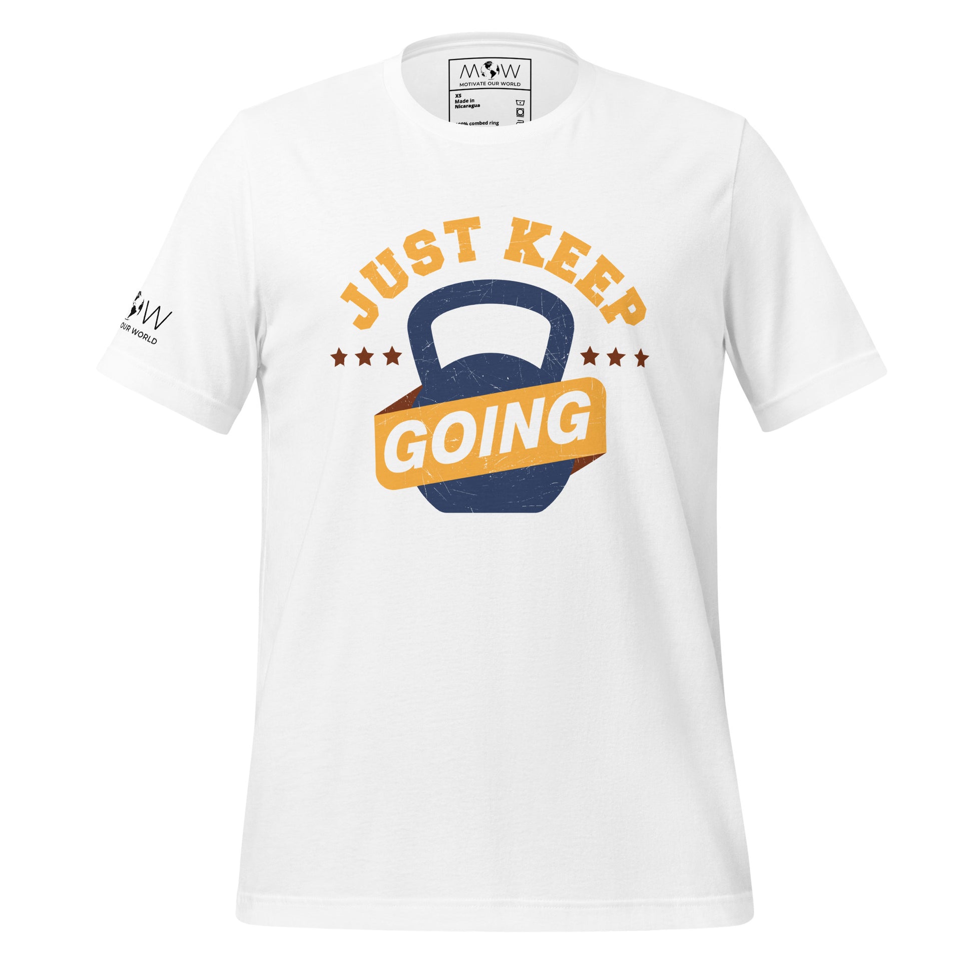 Just Keep Going (Kettlebell) Men’s Motivational White T-Shirt