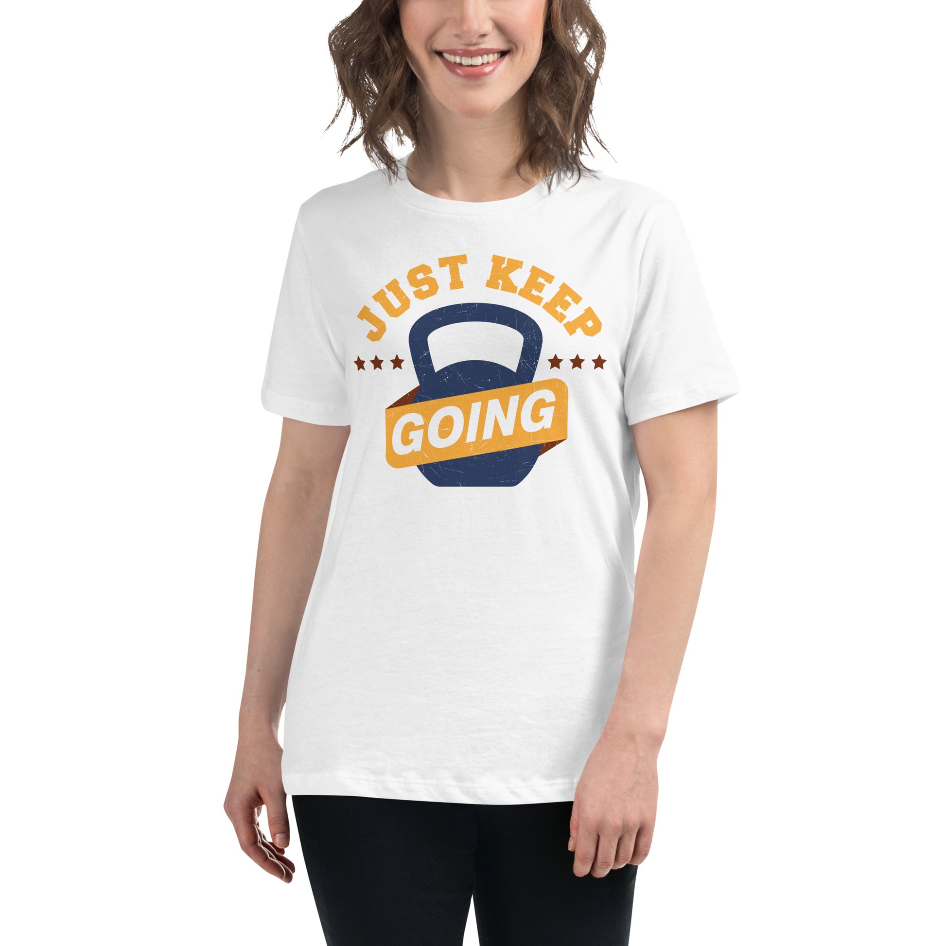 Just Keep Going (Kettlebell) White Motivational Women’s T-Shirt