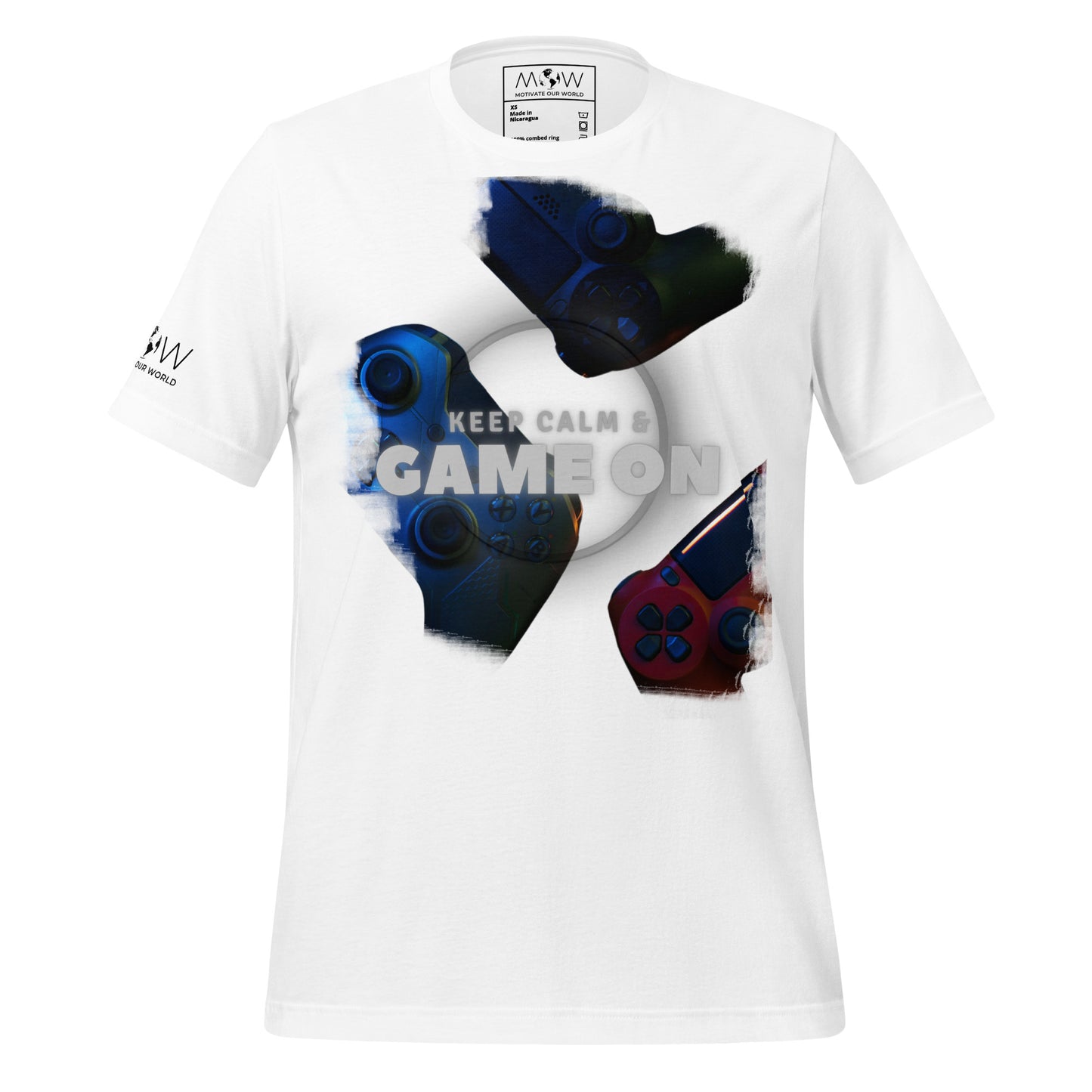 Keep Calm & Game On - Different Gaming Controllers White Motivational Men's T-Shirt