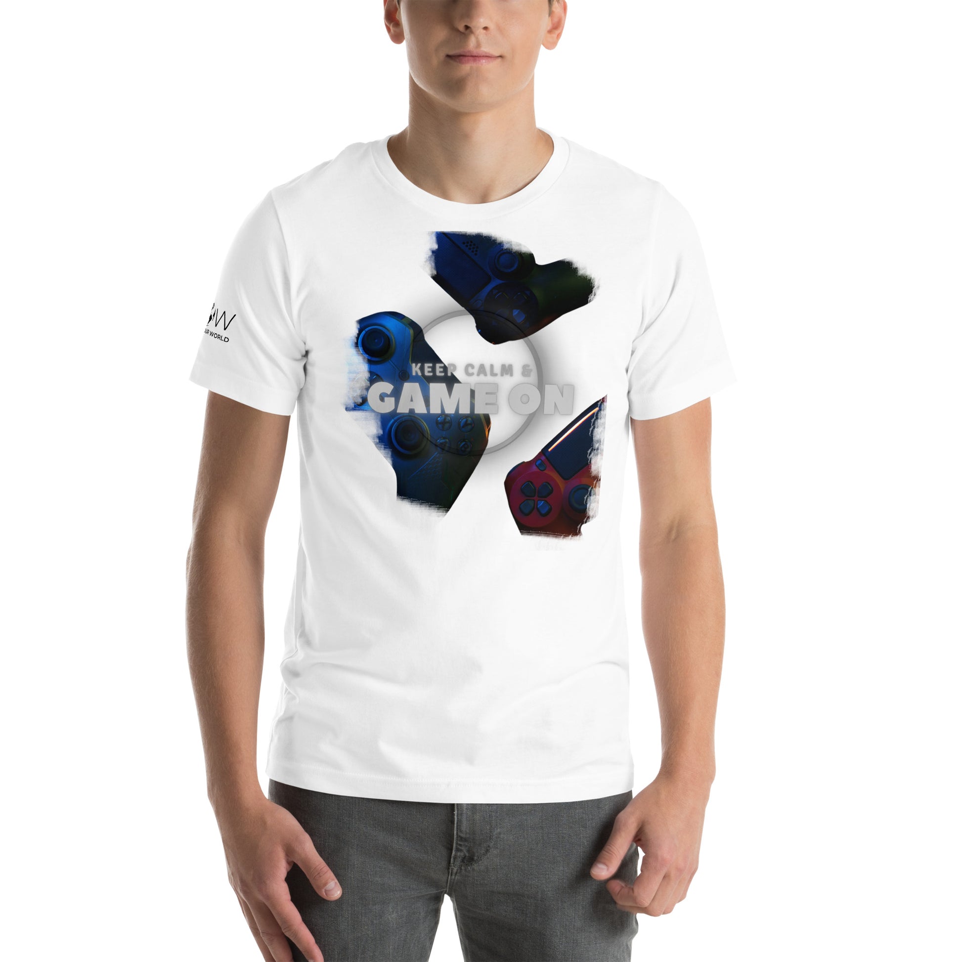 Keep Calm & Game On - Different Gaming Controllers White Motivational Men's T-Shirt