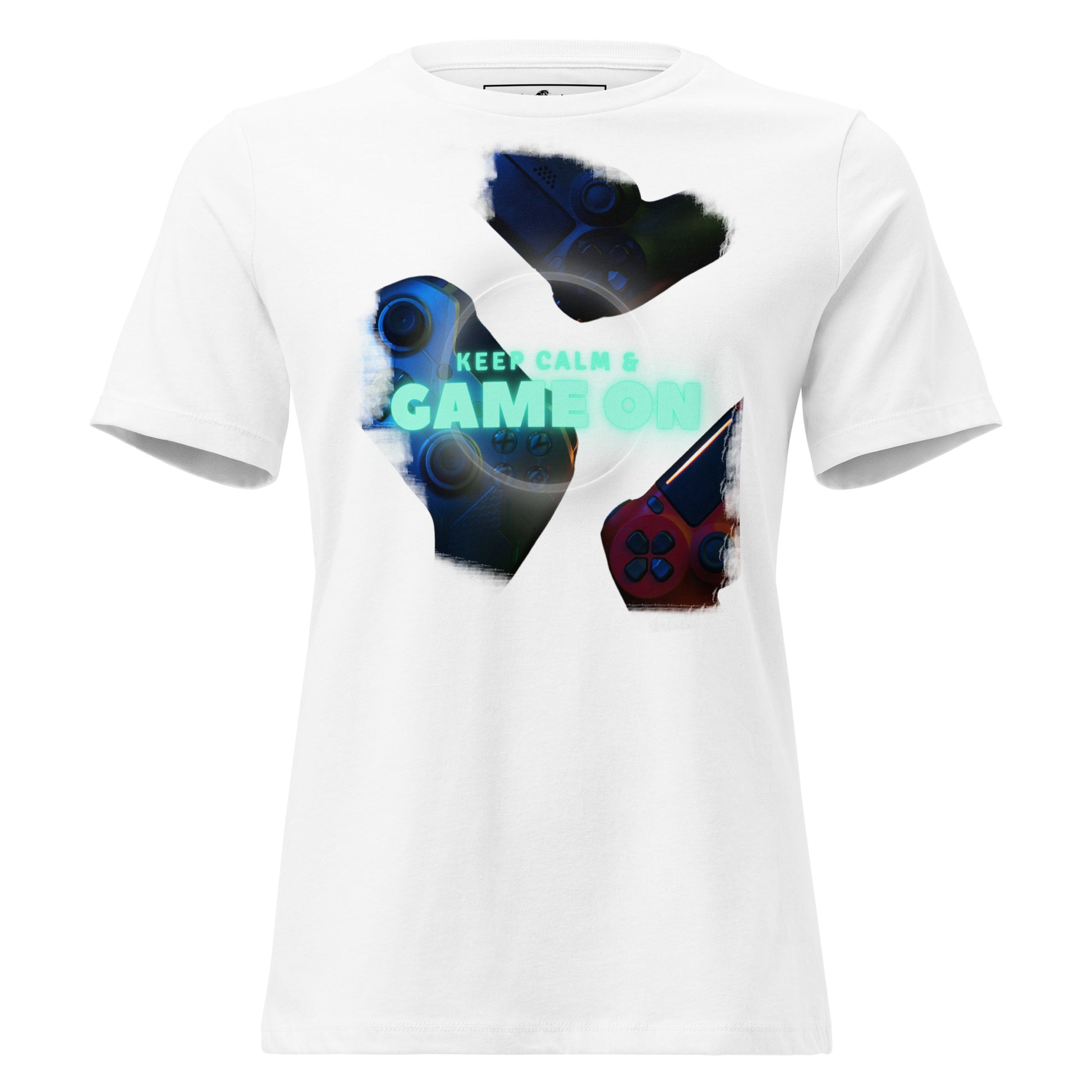 Keep Calm & Game On - Different Gaming Controllers White Motivational Women’s T-Shirt