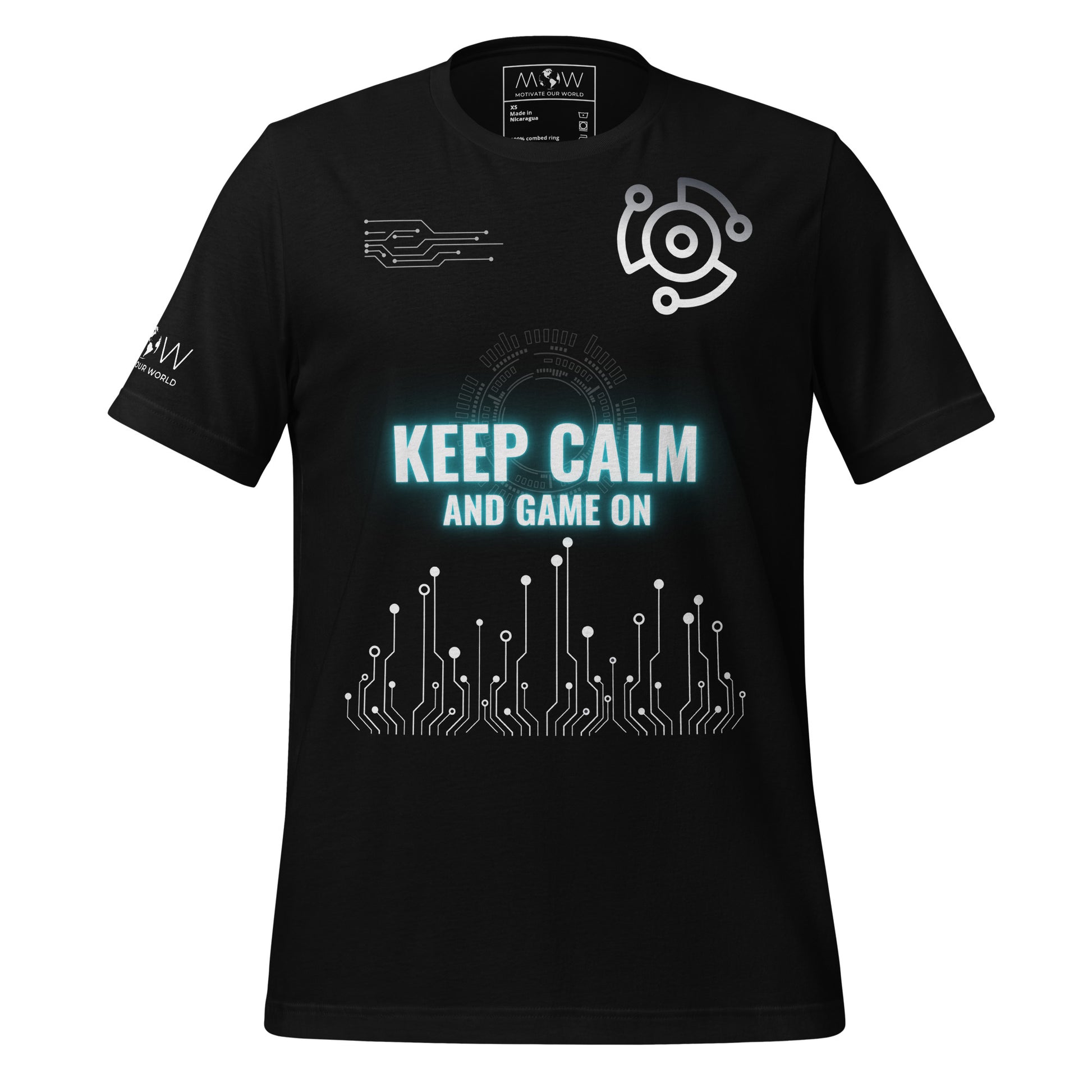 Keep Calm and Game On - Futuristic Black Motivational Men's T-Shirt