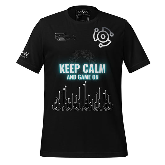 Keep Calm and Game On - Futuristic Black Motivational Men's T-Shirt