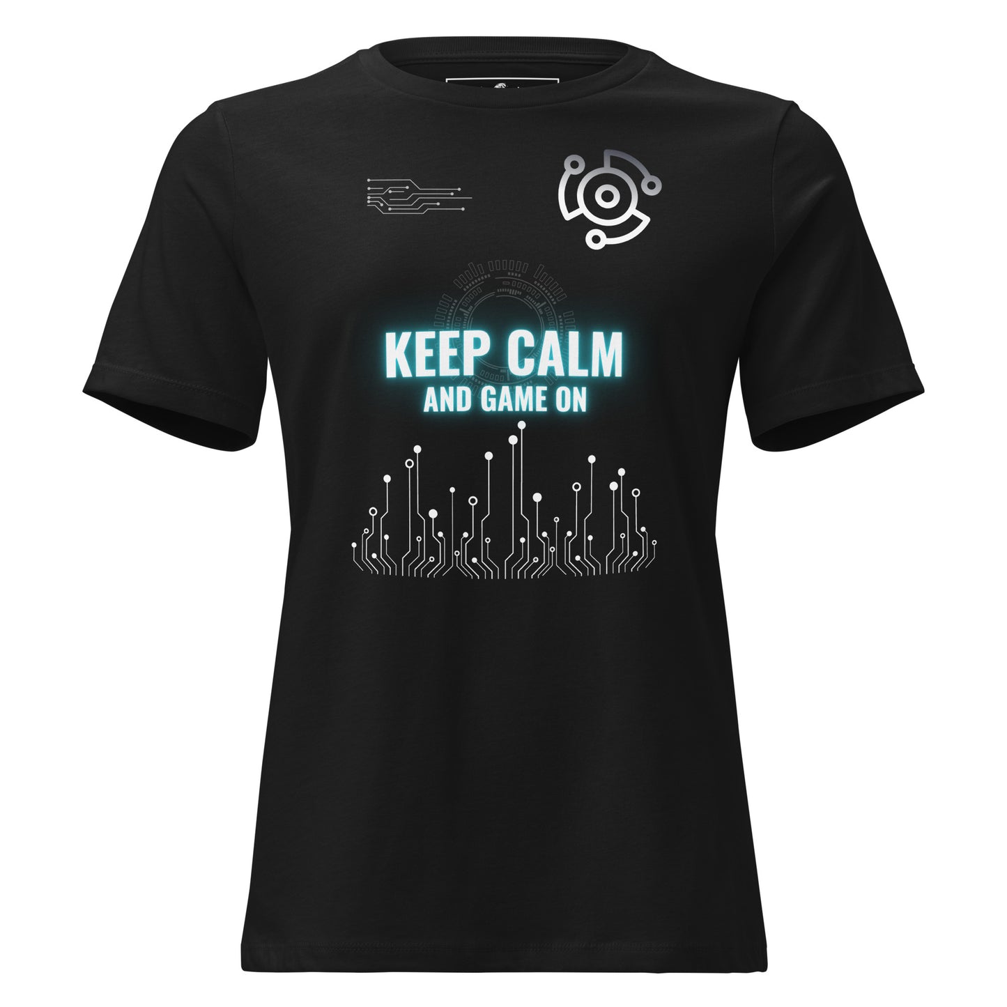 Keep Calm and Game On - Futuristic Black Motivational Women’s T-Shirt