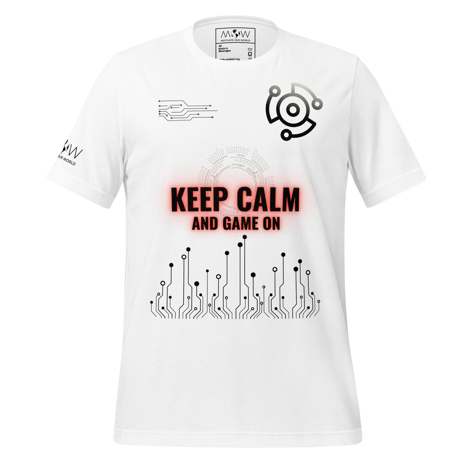 Keep Calm and Game On - Futuristic White Motivational Men's T-Shirt