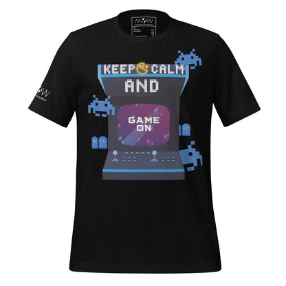 Keep Calm and Game On - Retro Arcade Inspired  Black Motivational Men's T-Shirt