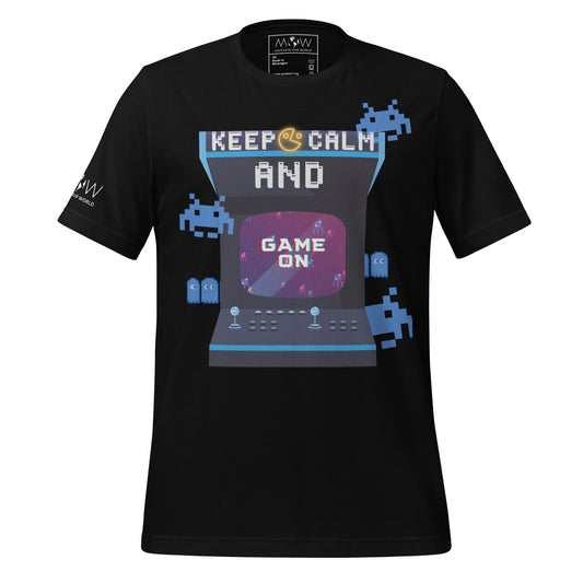 Keep Calm and Game On - Retro Arcade Inspired  Black Motivational Men's T-Shirt