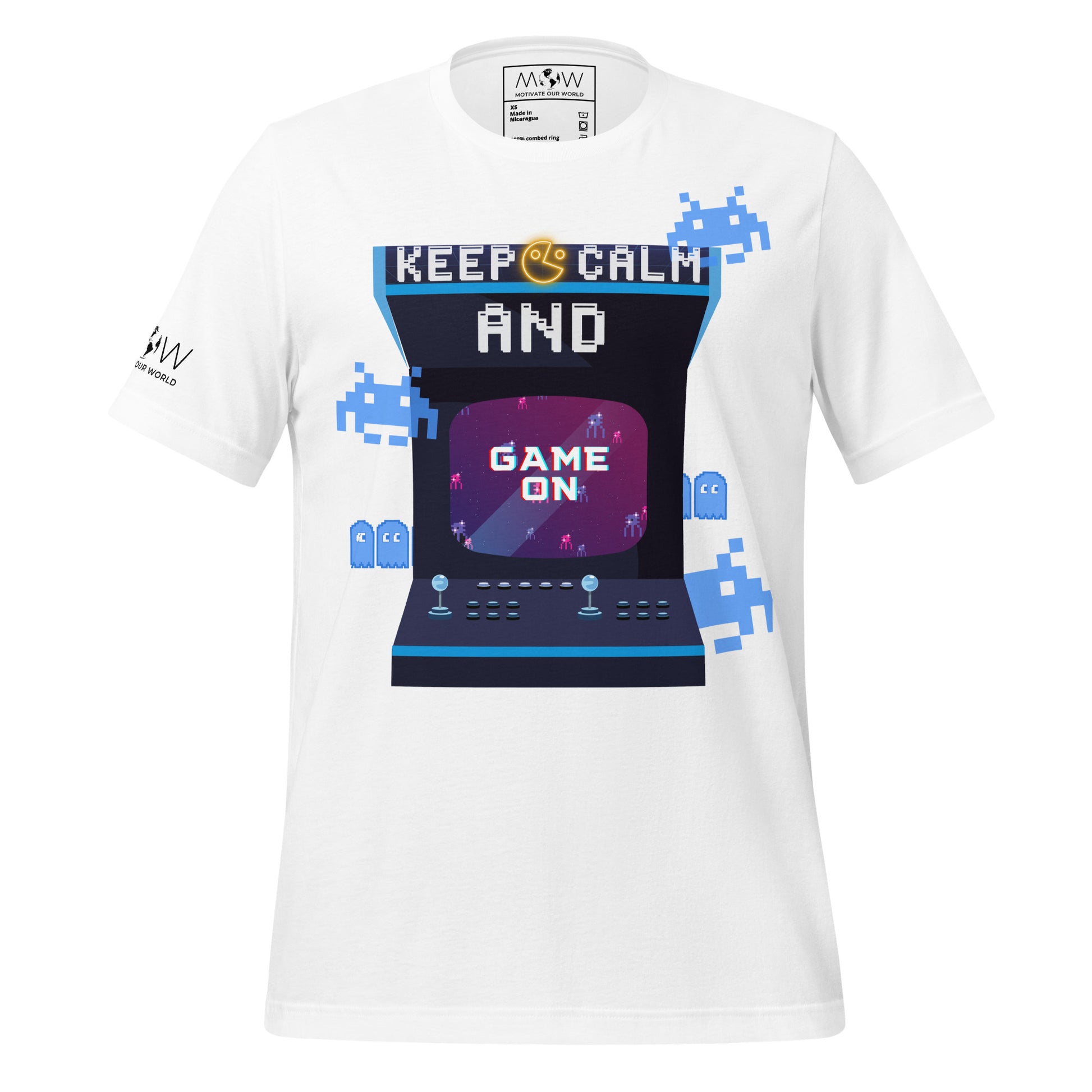 Keep Calm and Game On - Retro Arcade Inspired  White Motivational Men's T-Shirt