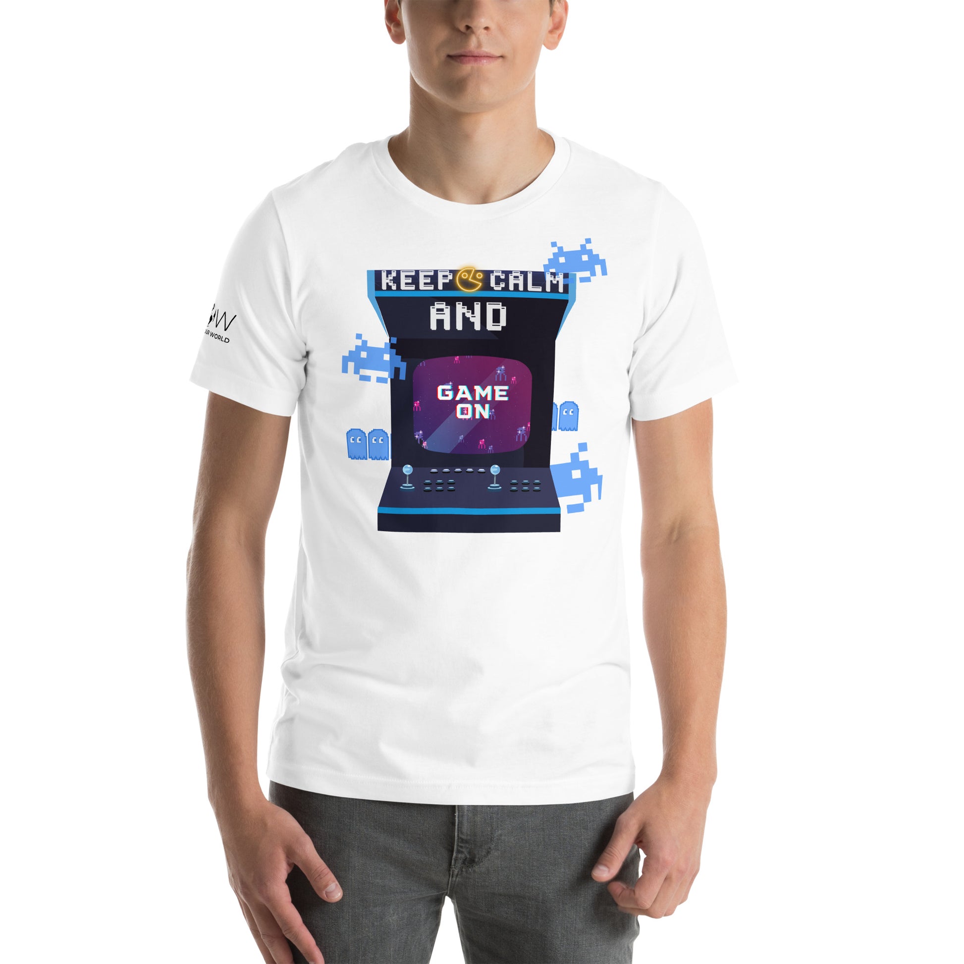 Keep Calm and Game On - Retro Arcade Inspired  White Motivational Men's T-Shirt