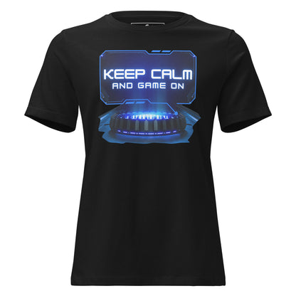 Keep Calm and Game On Black Motivational Women’s T-Shirt