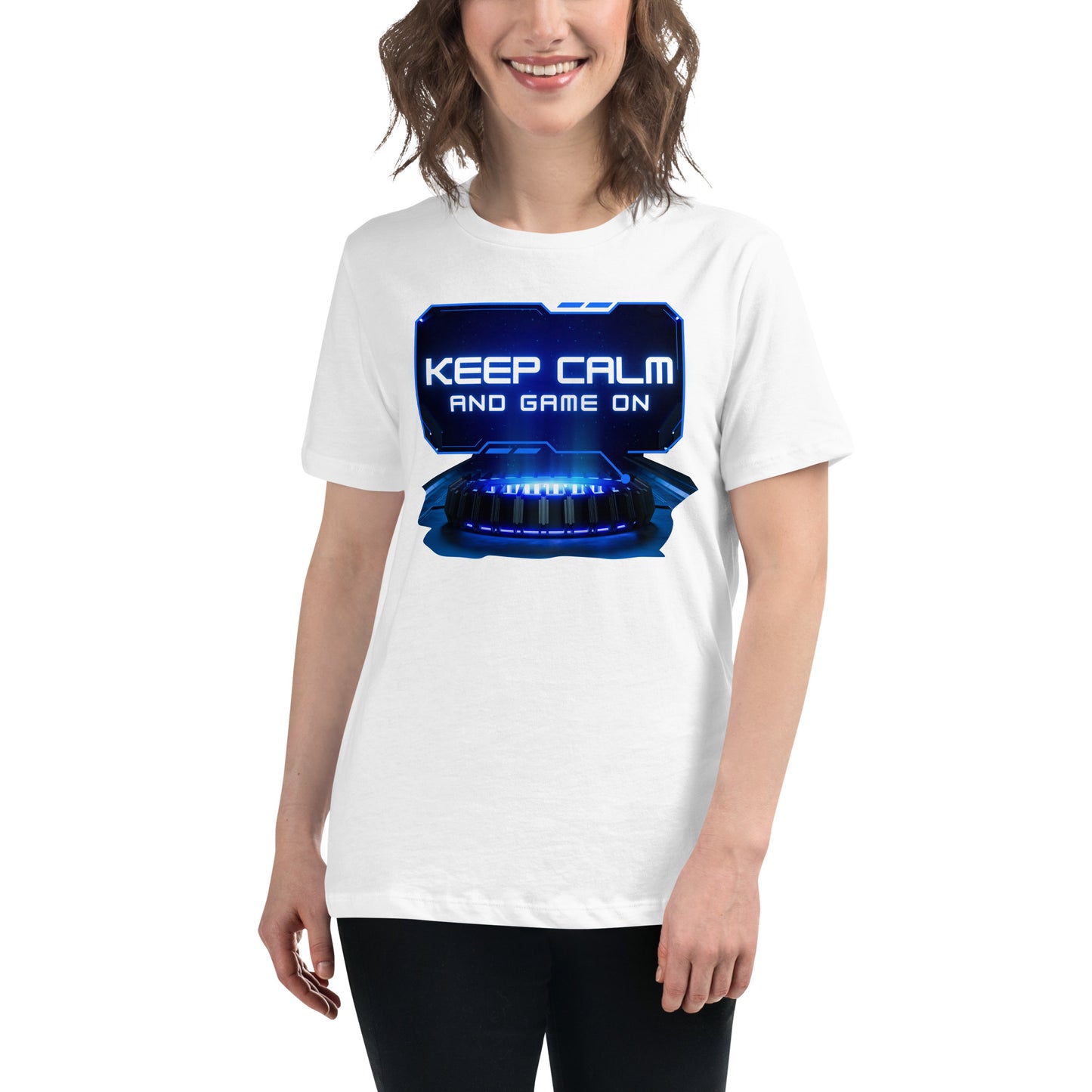 Keep Calm and Game On White Motivational Women’s T-Shirt Lifestyle
