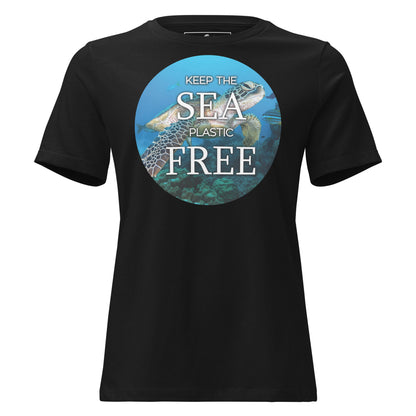 Keep The Sea Plastic Free Sea Turtle Black Motivational Women’s T-Shirt