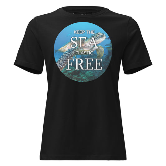 Keep The Sea Plastic Free Sea Turtle Black Motivational Women’s T-Shirt