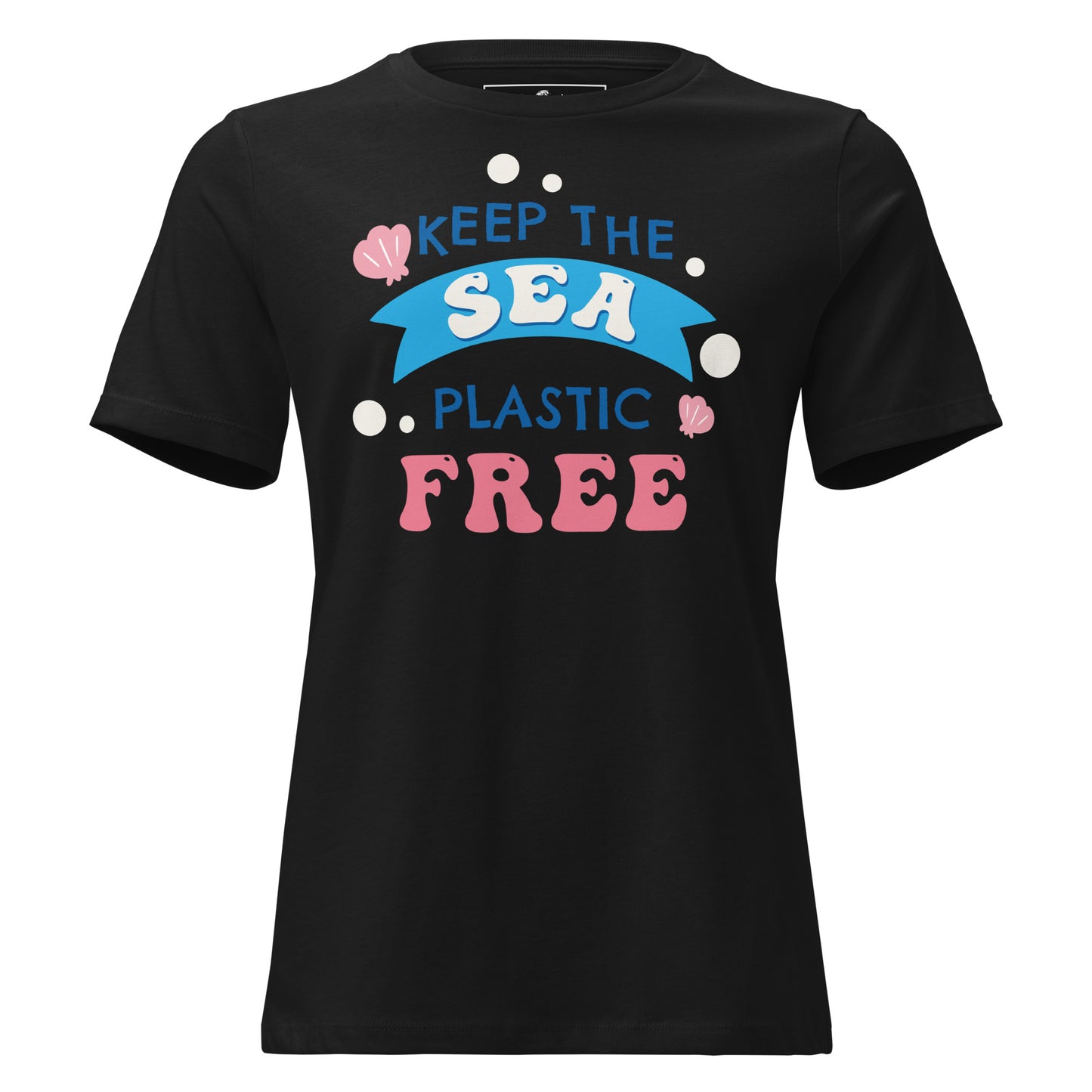 Keep The Sea Plastic Free Seashell Black Motivational Women’s T-Shirt