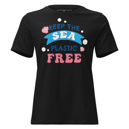 Keep The Sea Plastic Free Seashell Black Motivational Women’s T-Shirt