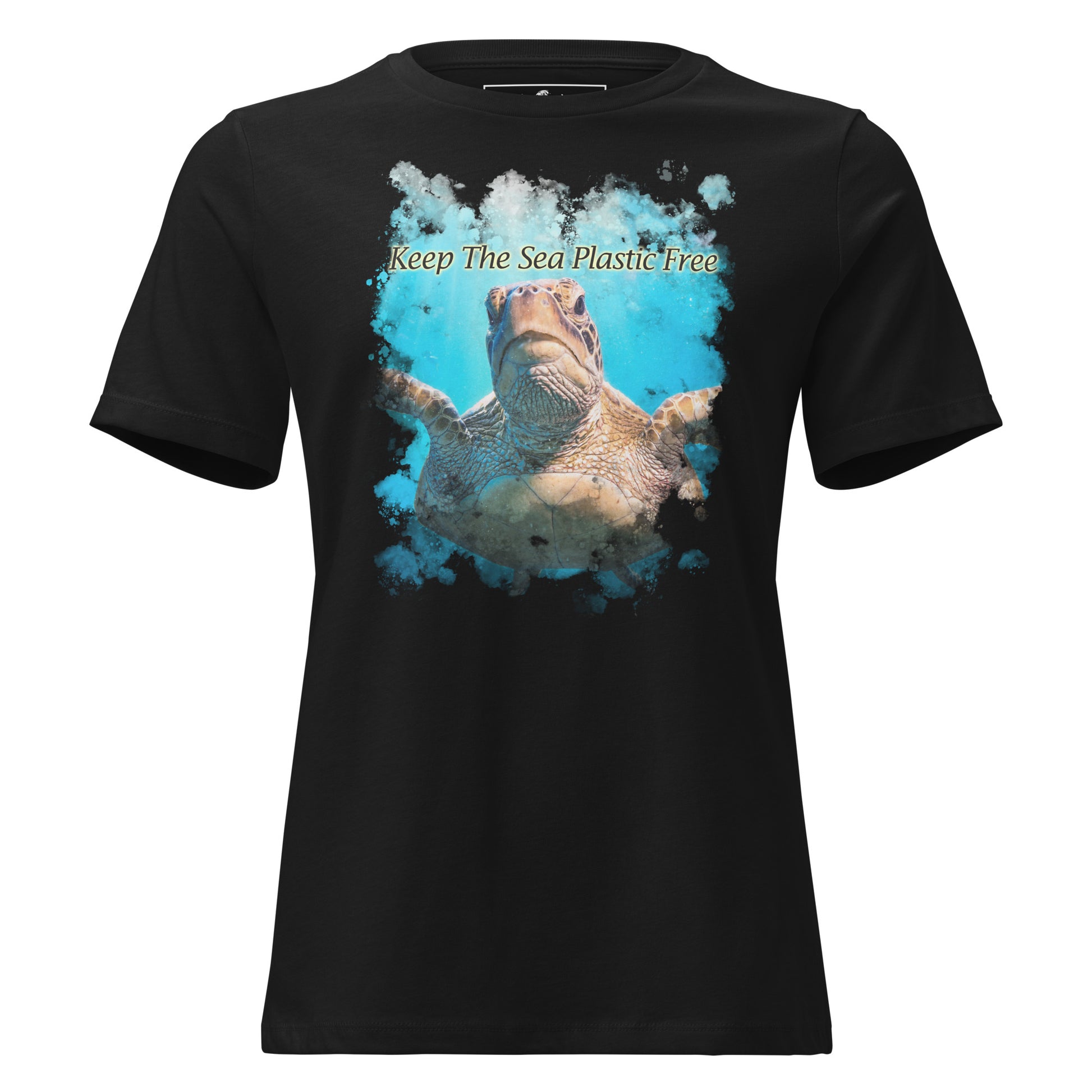 Keep The Sea Plastic Free Turtle Splash Black Motivational Women’s T-Shirt