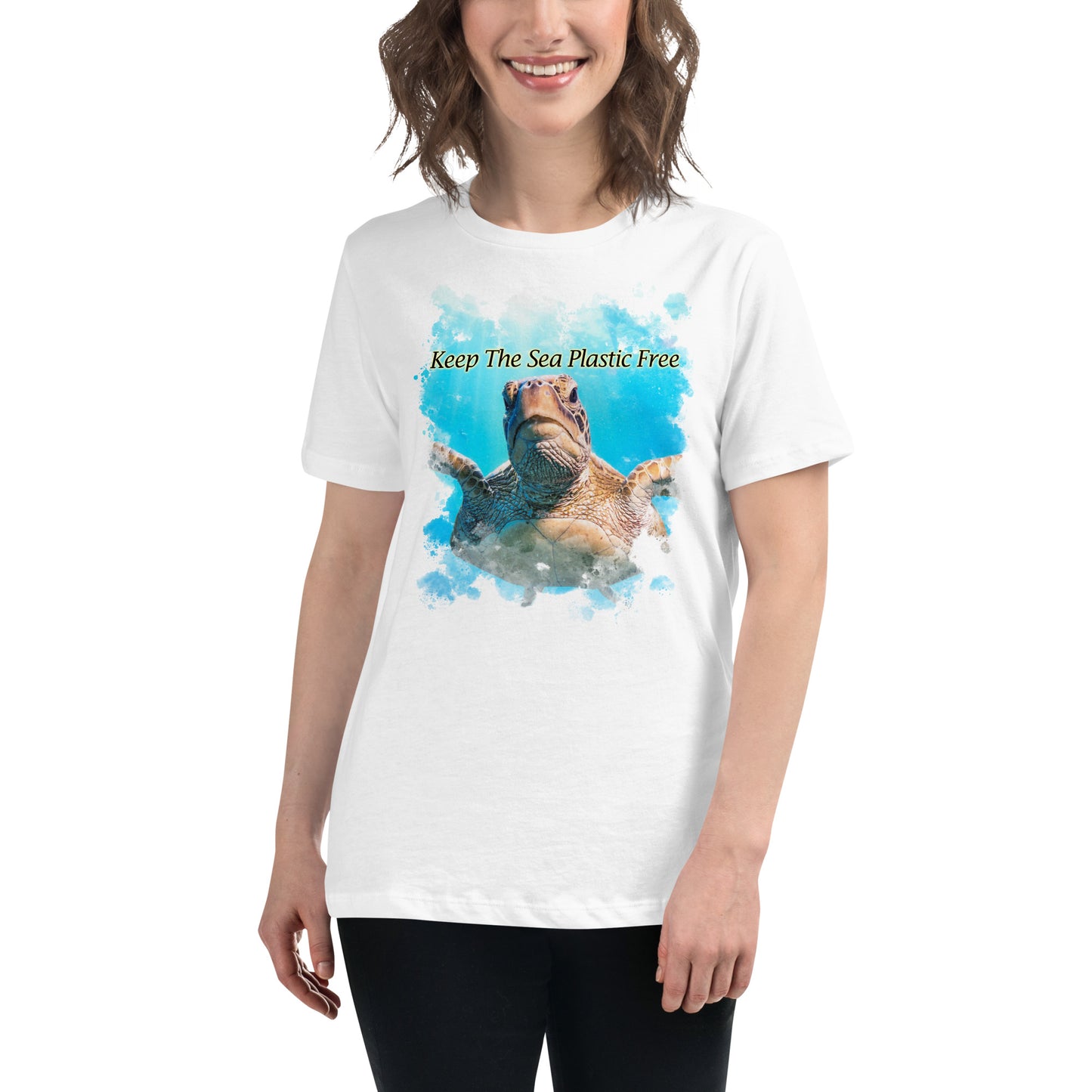 Keep The Sea Plastic Free Turtle Splash White Motivational Women’s T-Shirt Lifestyle