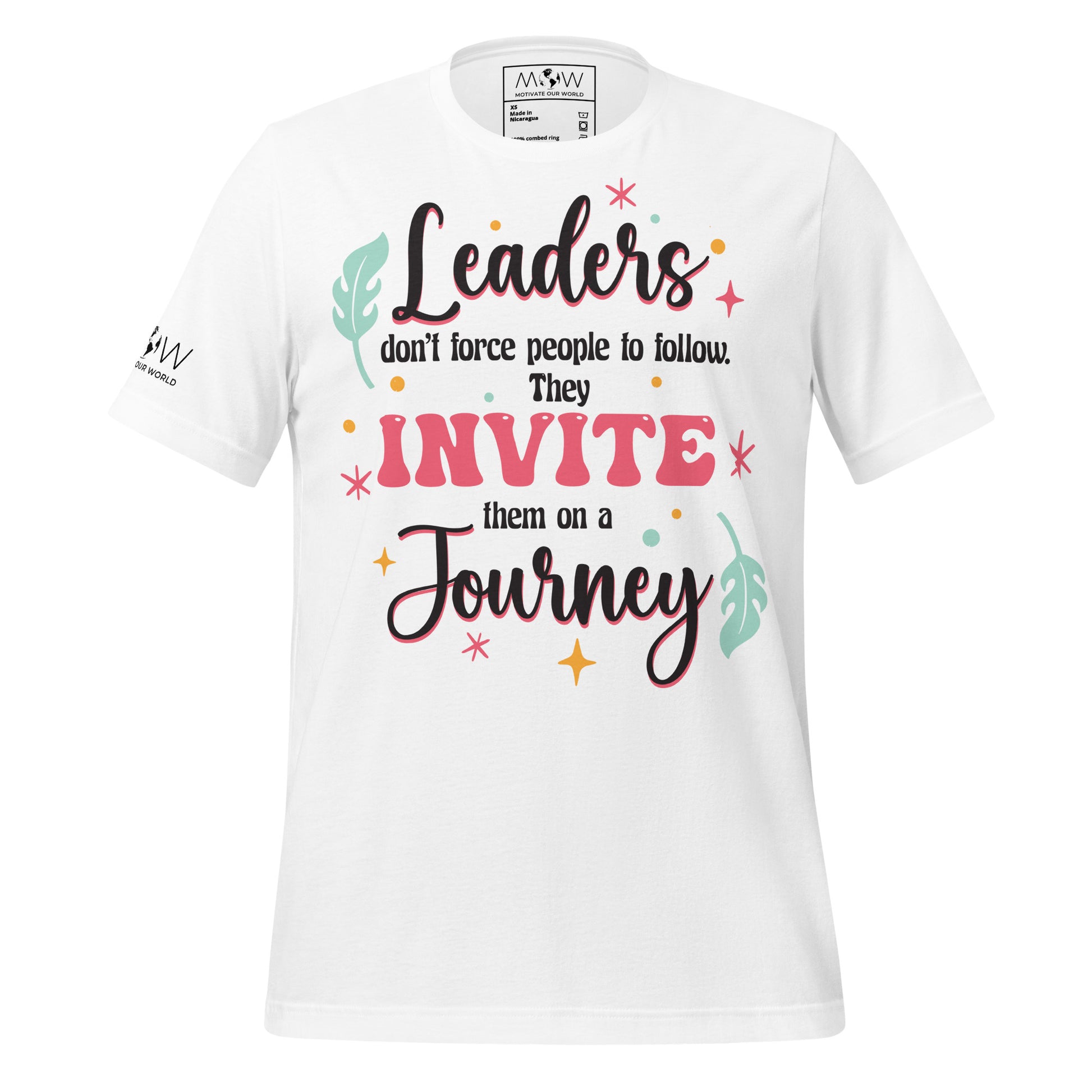 Leaders Invite, Not Force – Colorful Journey Edition White Motivational Men's T-Shirt