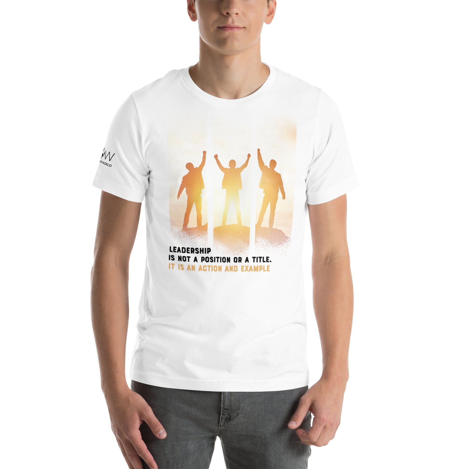 Leadership Is Action – Rise Edition White Motivational Men's T-Shirt Lifestyle