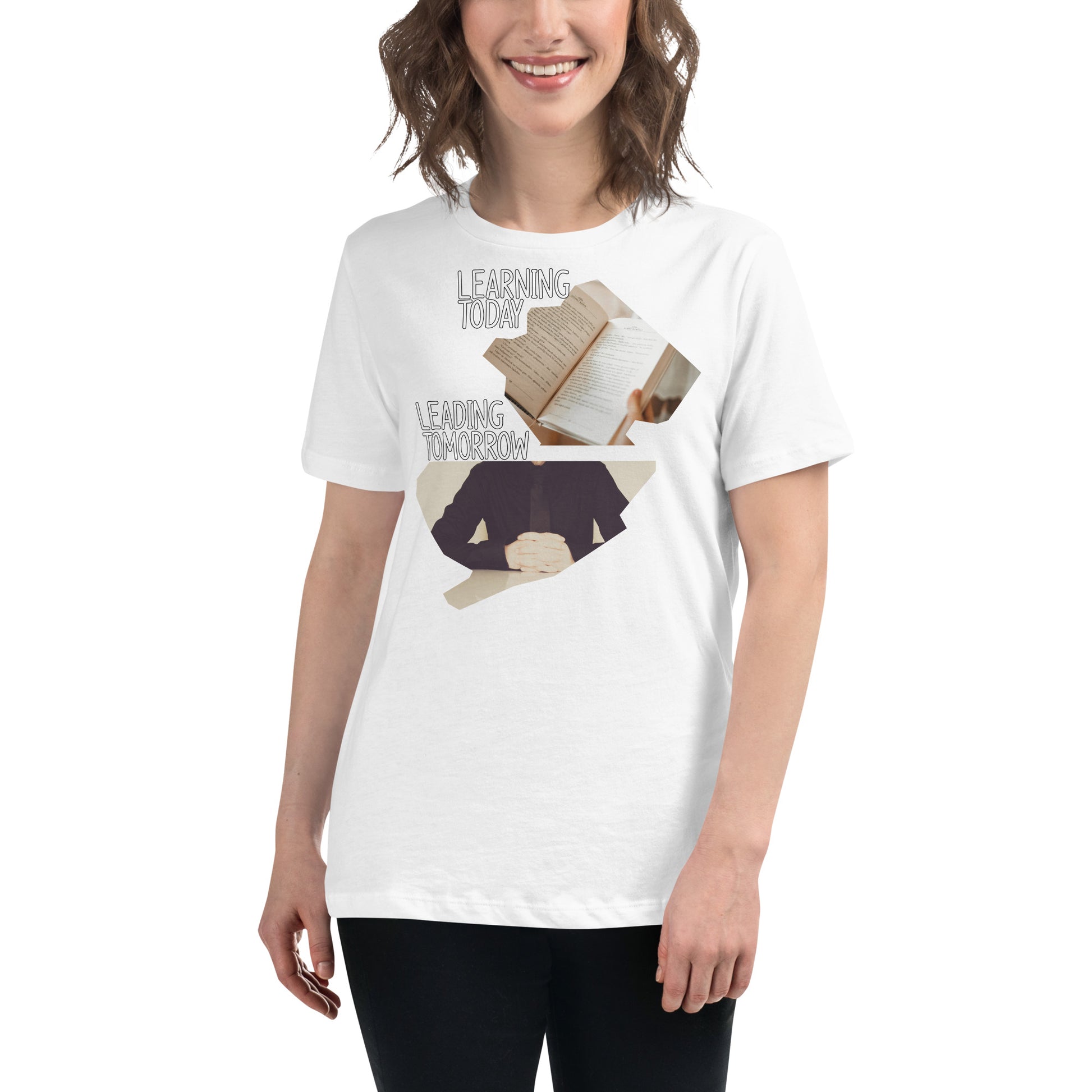 Learning Leading Tomorrow White Motivational Women’s T-Shirt Lifestyle